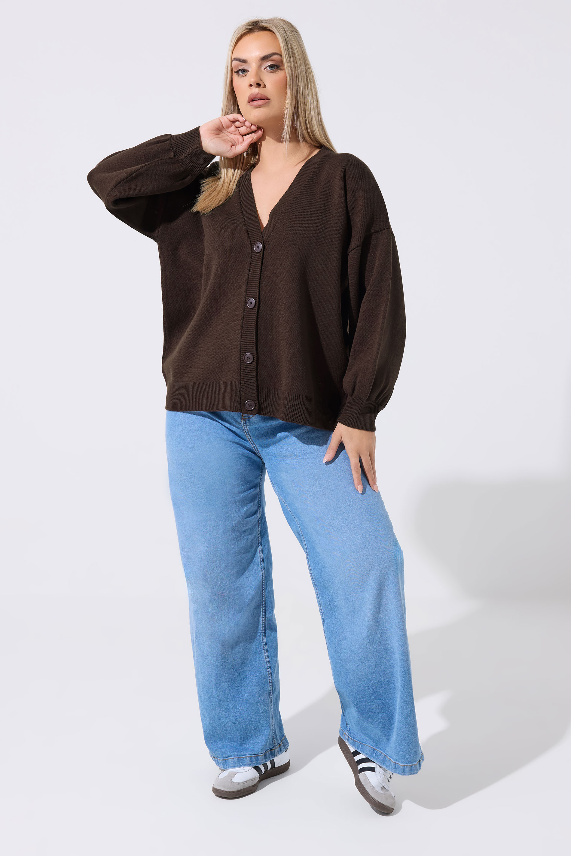 LIMITED COLLECTION Plus Size Chocolate Brown Balloon Sleeve Cardigan | Yours Clothing 1