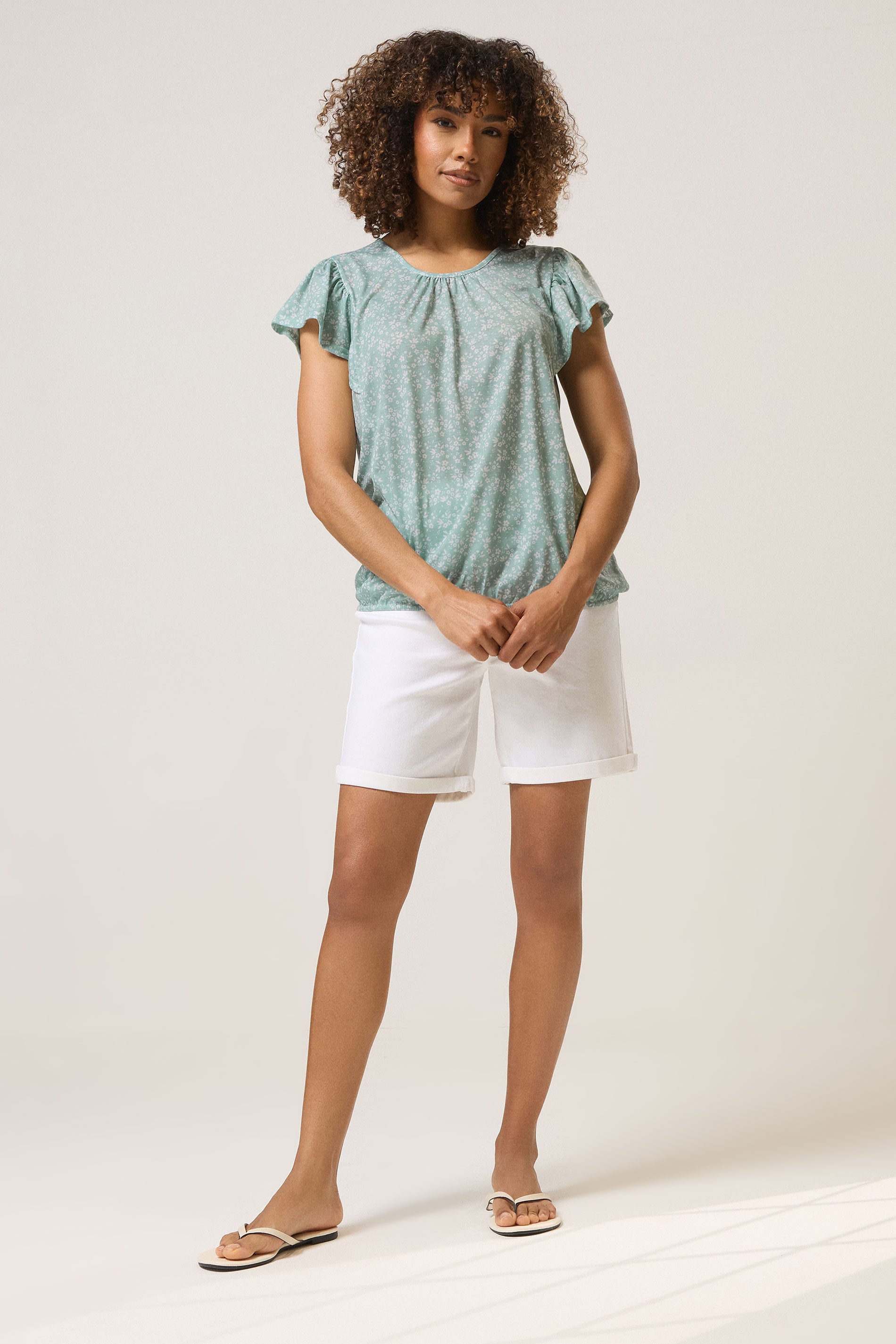 M&Co Sage Green Ditsy Floral Frill Top | M&Co 1