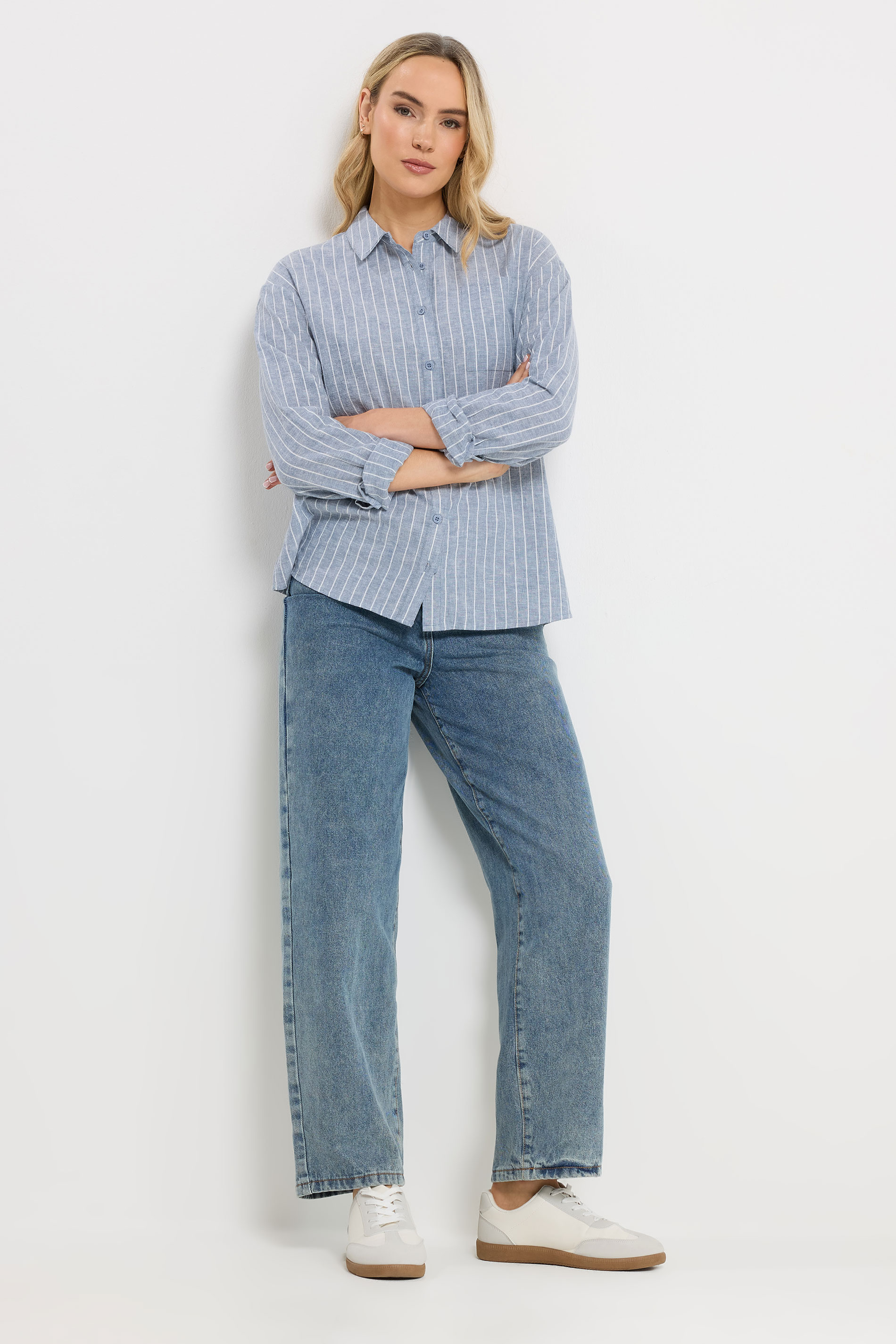 LTS Tall Blue Stripe Cotton Collared Shirt | Long Tall Sally  6