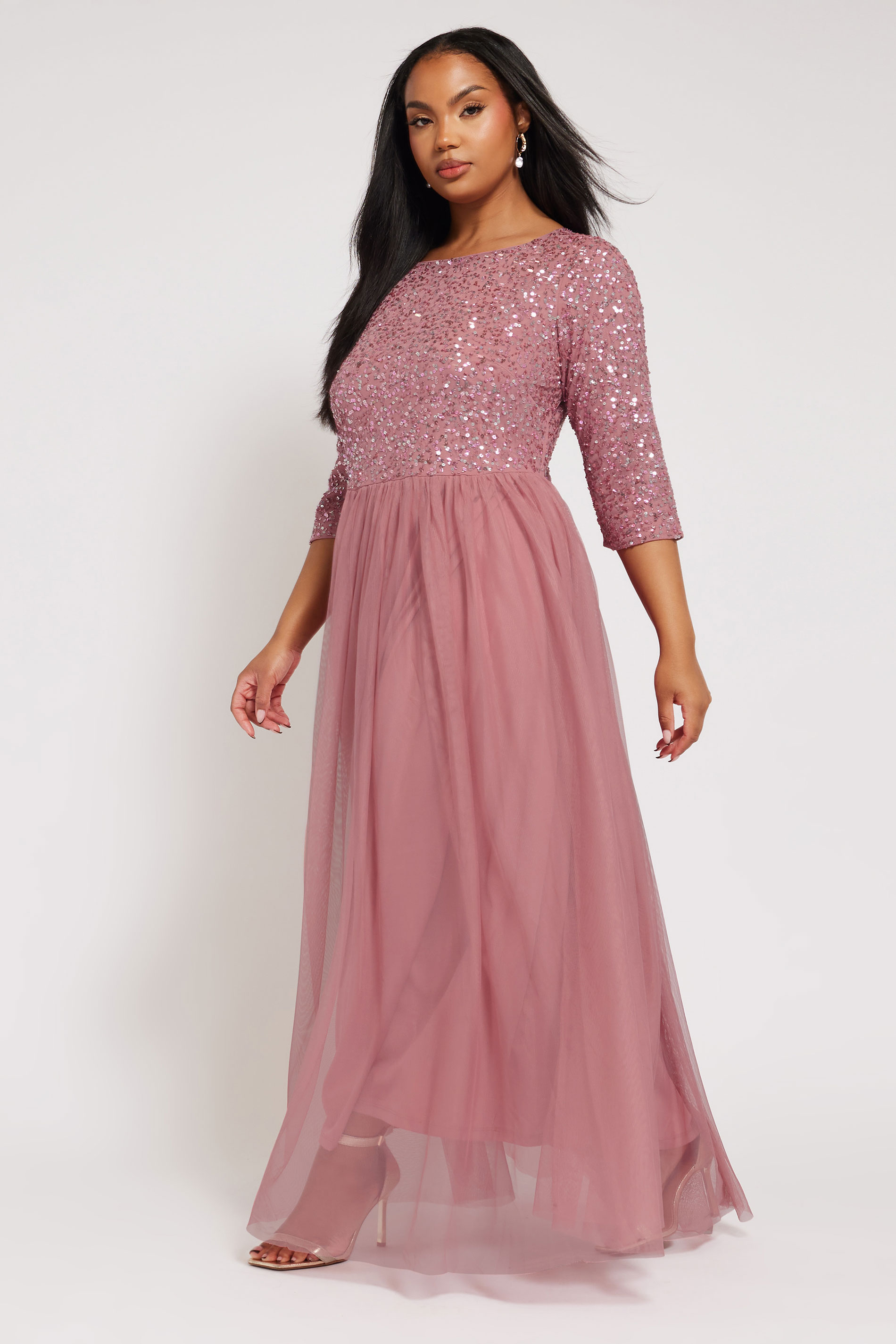 LUXE Plus Size Dark Pink Sequin Hand Embellished Maxi Dress | Yours Clothing  3