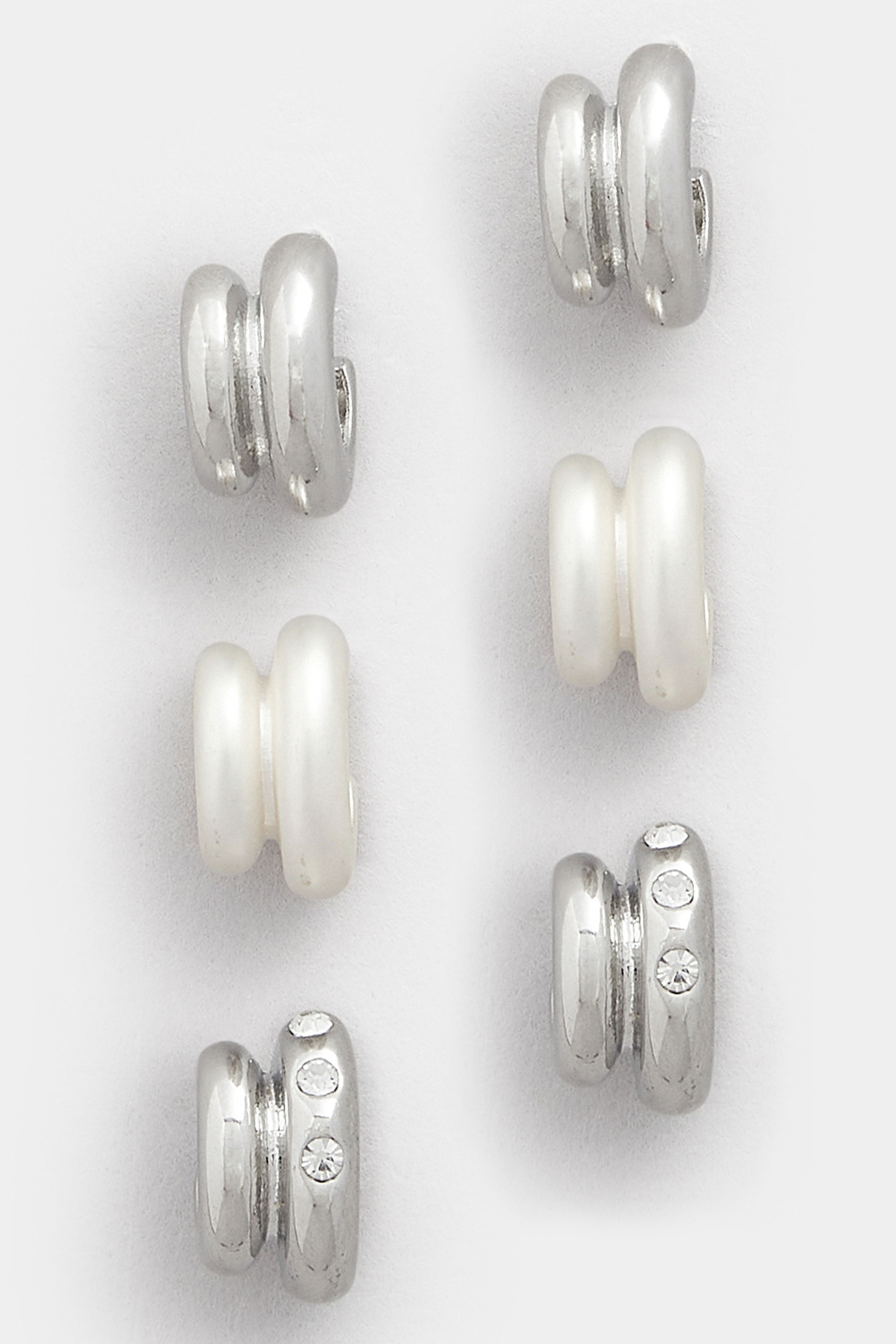 YOURSET 3 PACK Silver Tone Diamante Mini Hoop Earrings Set | Yours Clothing 3