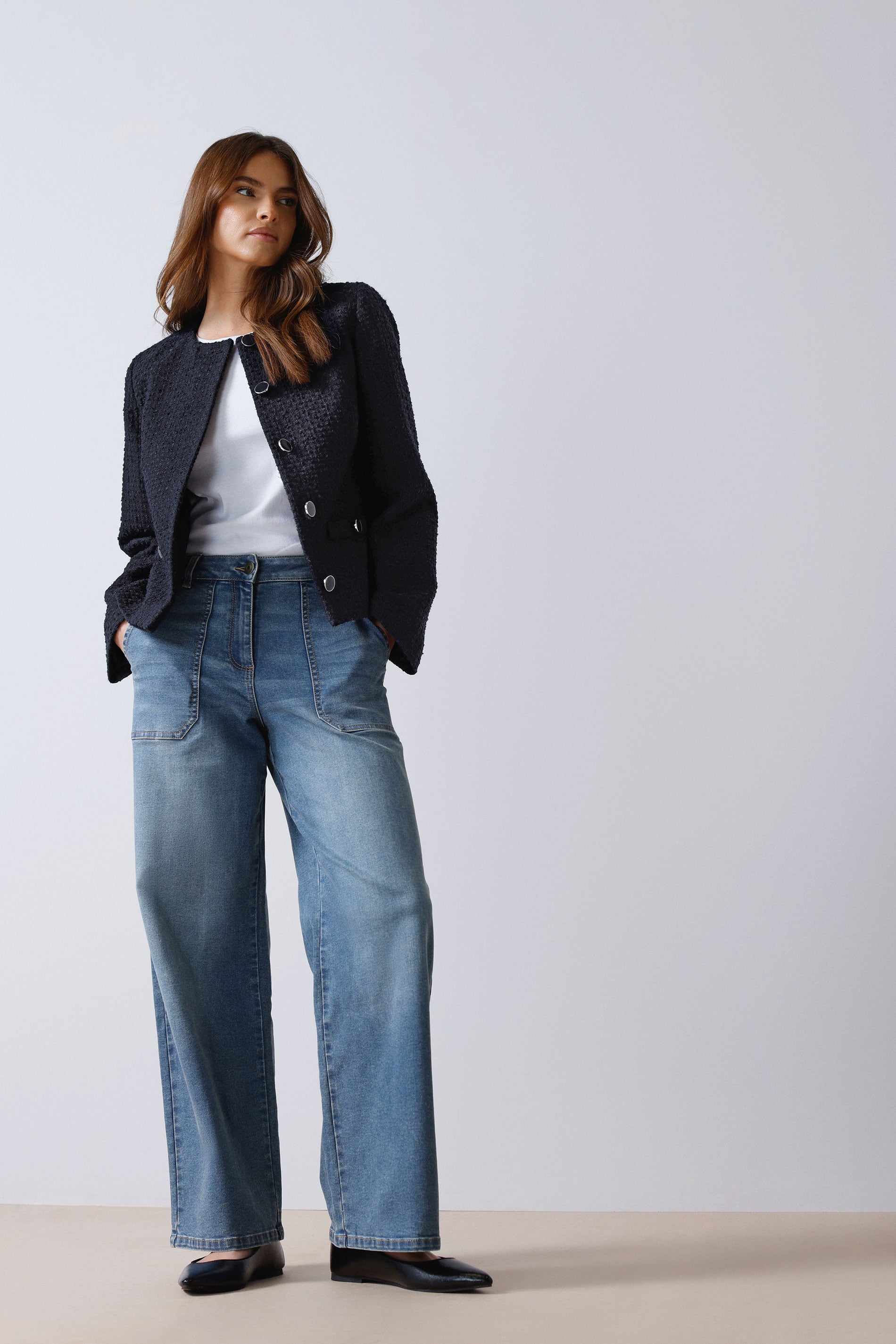 M&Co Blue Mid Wash Carpenter Wide Leg Jeans | M&Co 3