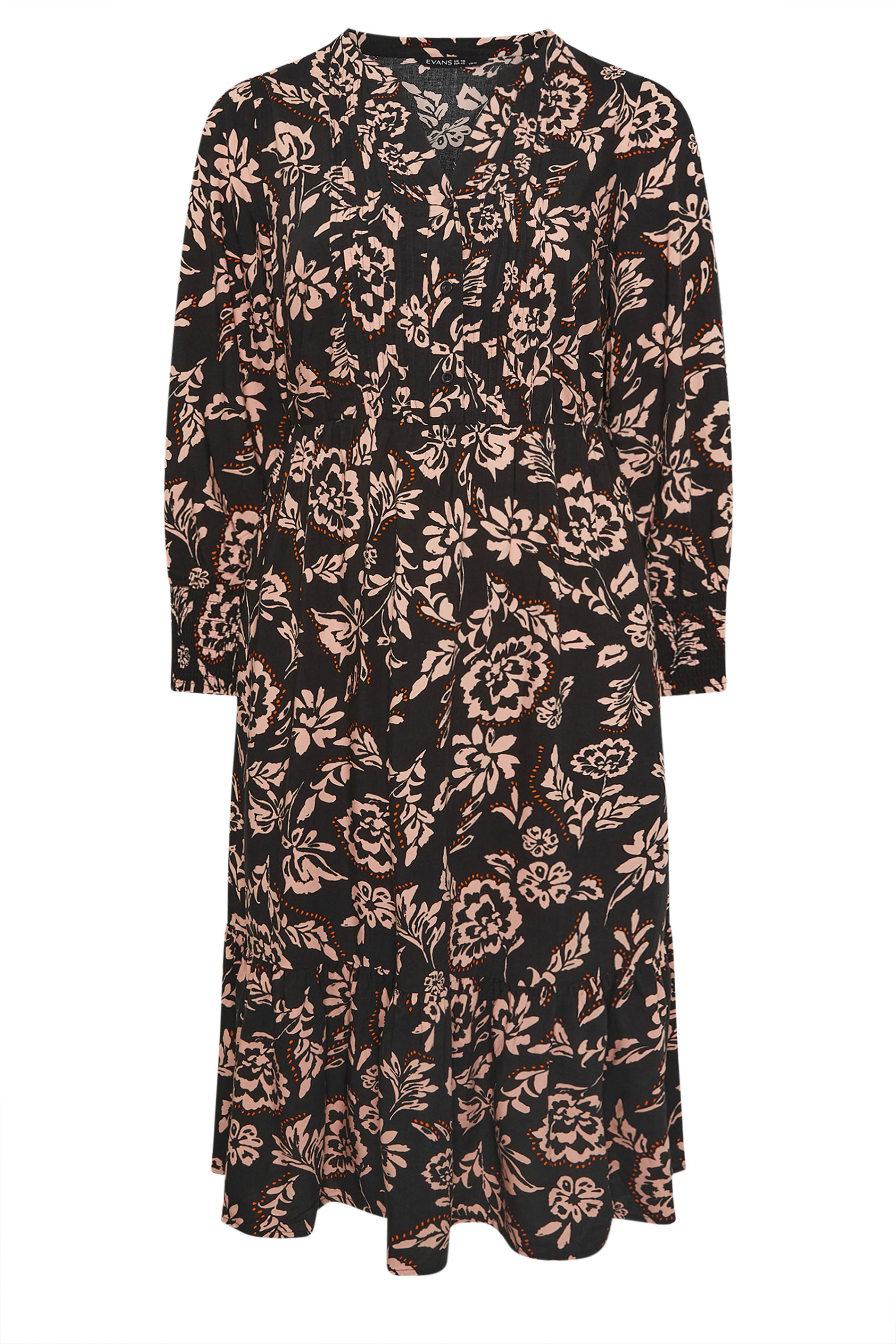 EVANS Plus Size Black Floral Pintuck Modal Dress | Evans 5