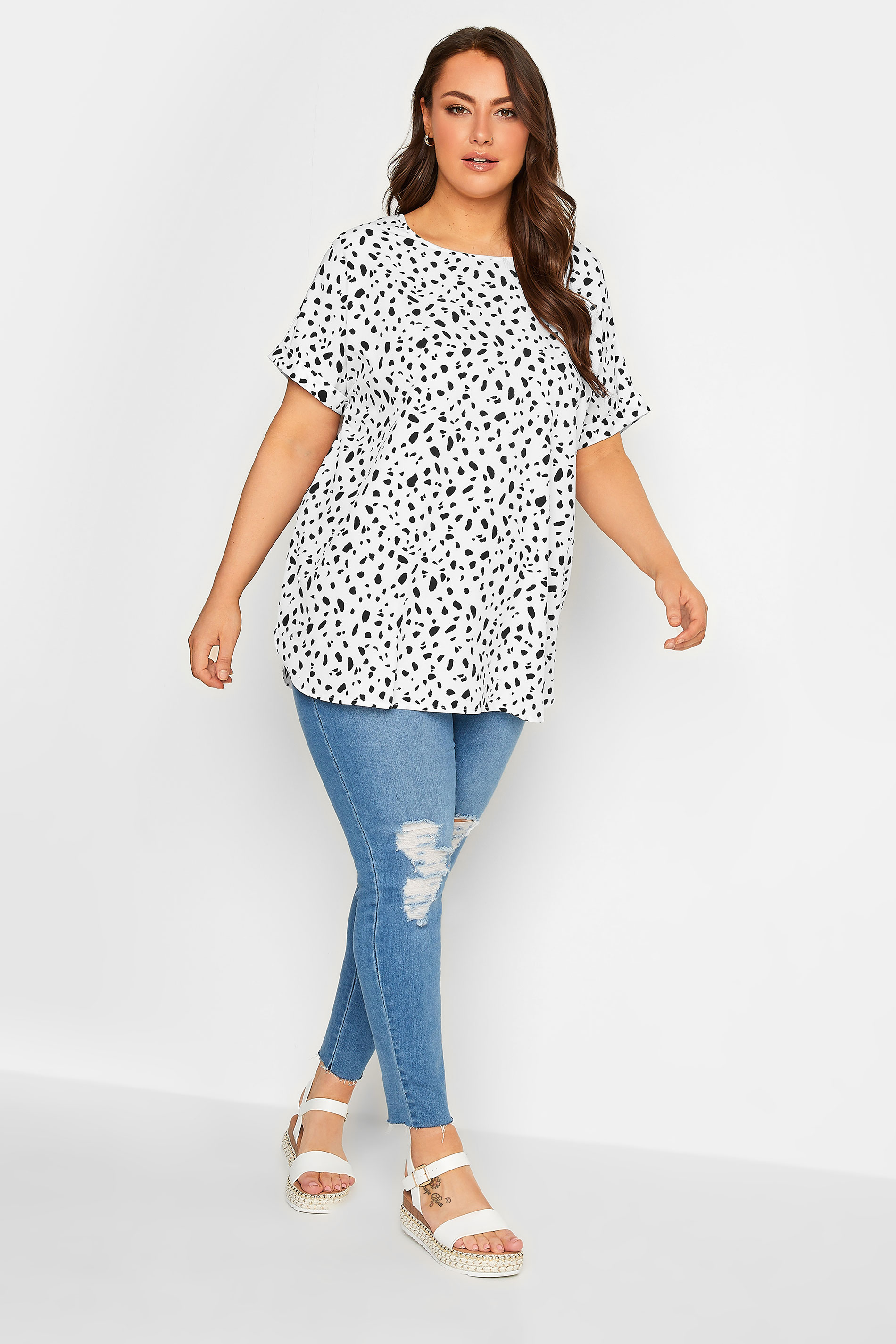 YOURS Curve Plus Size White Spot Print Top | Yours Clothing  2