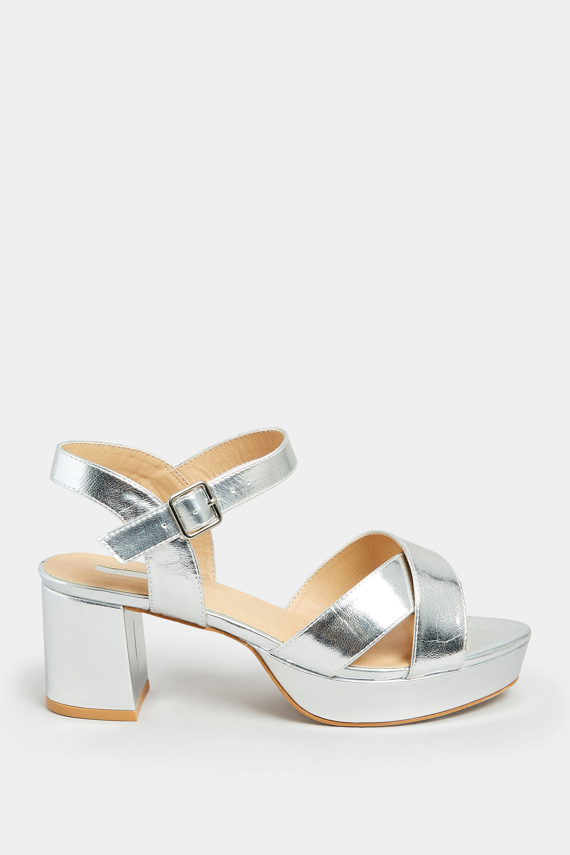 Silver Metallic Platform Heels In Wide E Fit & Extra Wide EEE Fit | Yours Clothing 3