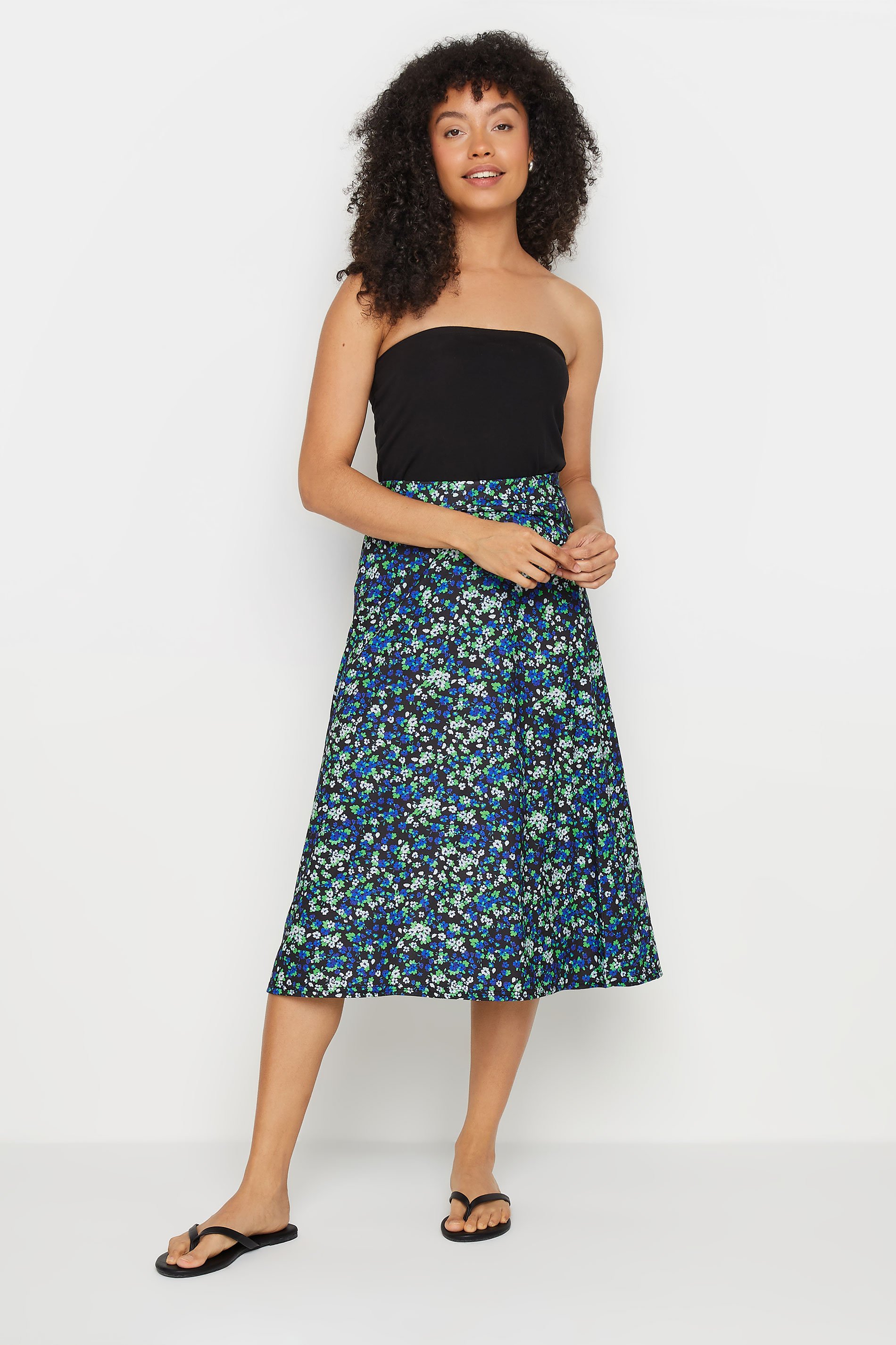 M&Co Black Ditsy Floral Print Tie Waist Skirt | M&Co 2