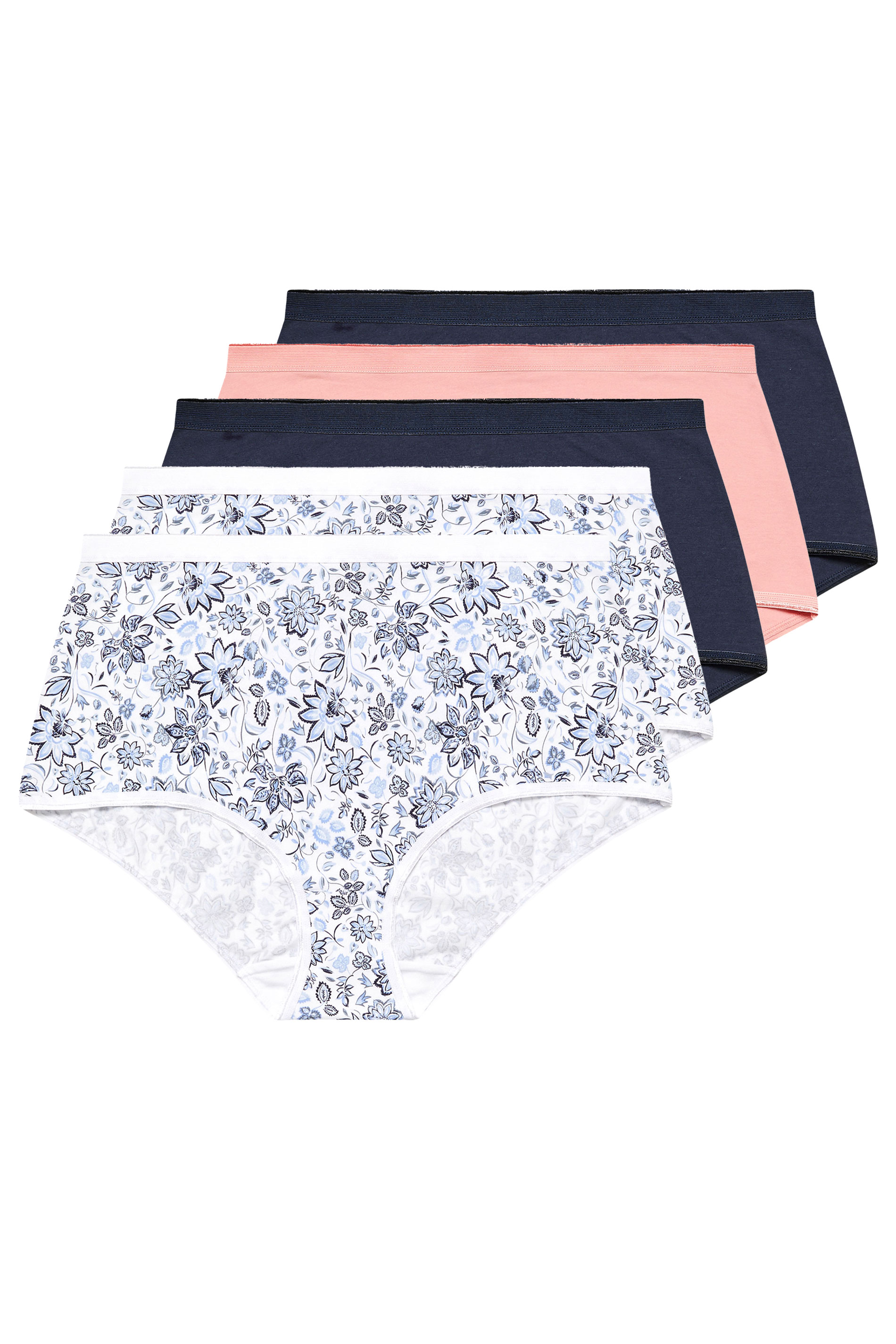 YOURSET 5 PACK Plus Size Navy Blue Floral Print Full Briefs | Yours Clothing 3