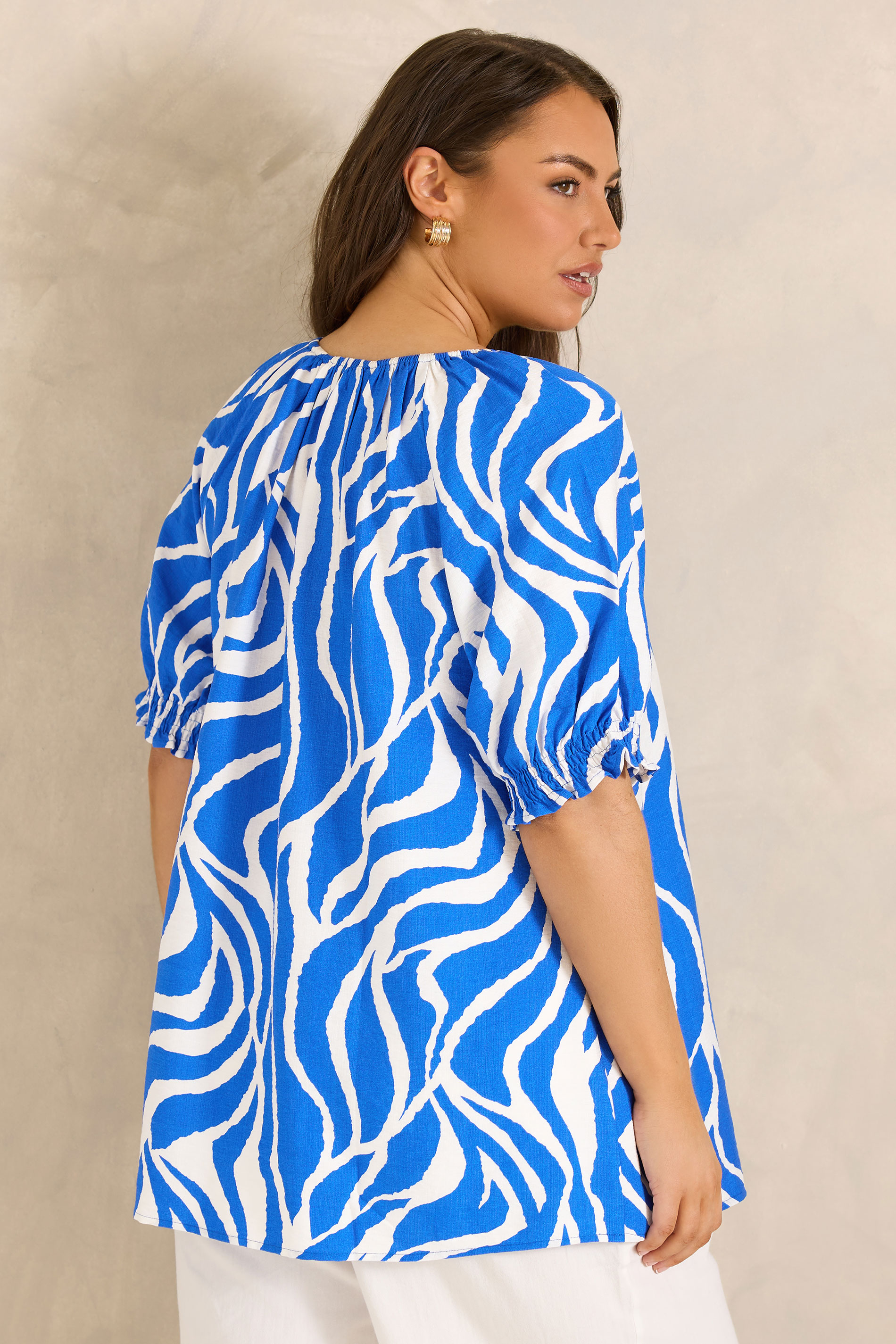 EVANS Plus Size Cobalt Abstract Tie Neck Blouse | Evans 2