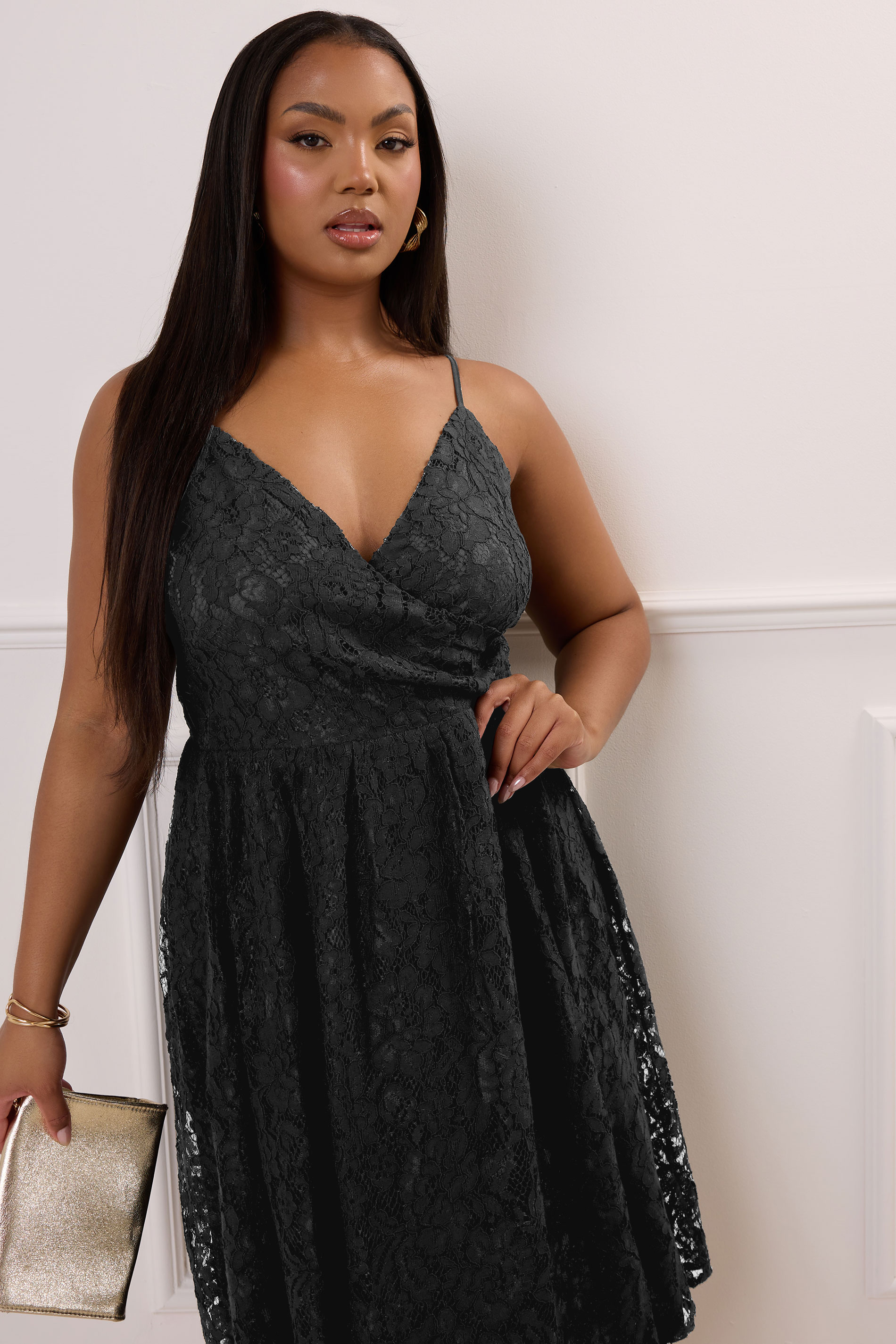YOURS LONDON Plus Size Black Lace Skater Dress | Yours Clothing  1