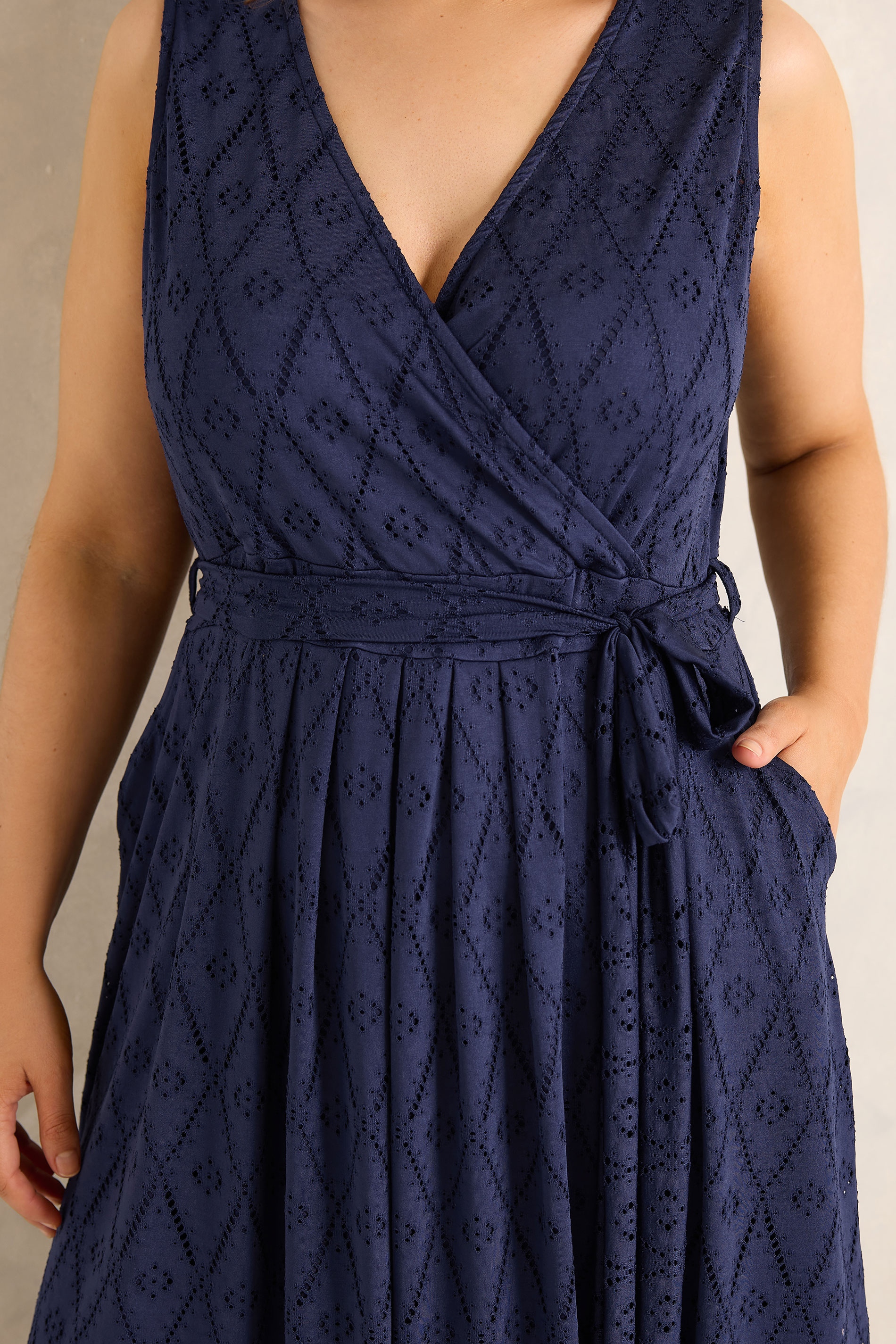 EVANS Plus Size Navy Blue Broderie Wrap Midi Dress | Evans 4