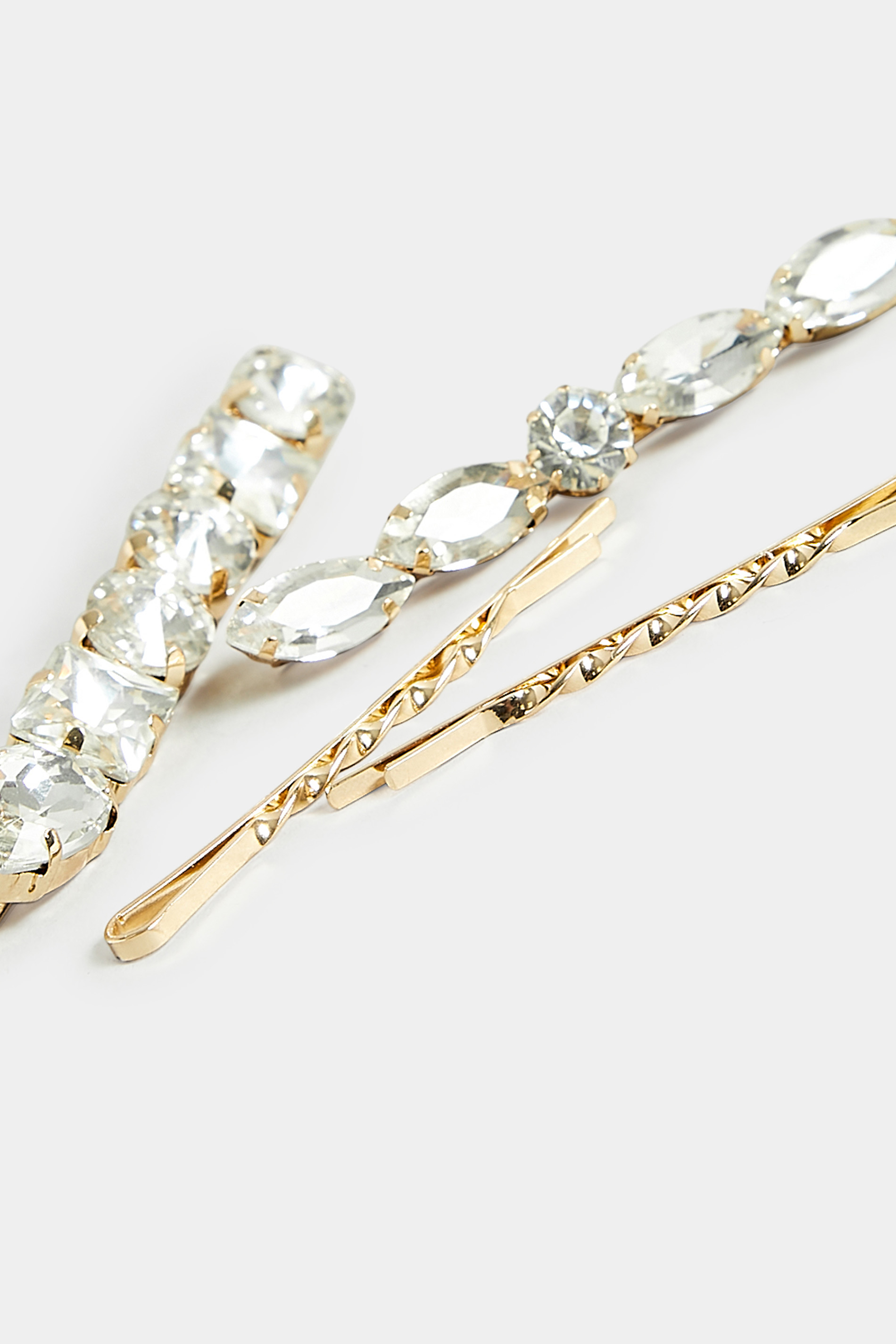 YOURSET 4 PACK Gold Crystal Hairslide Set | Yours Clothing 4