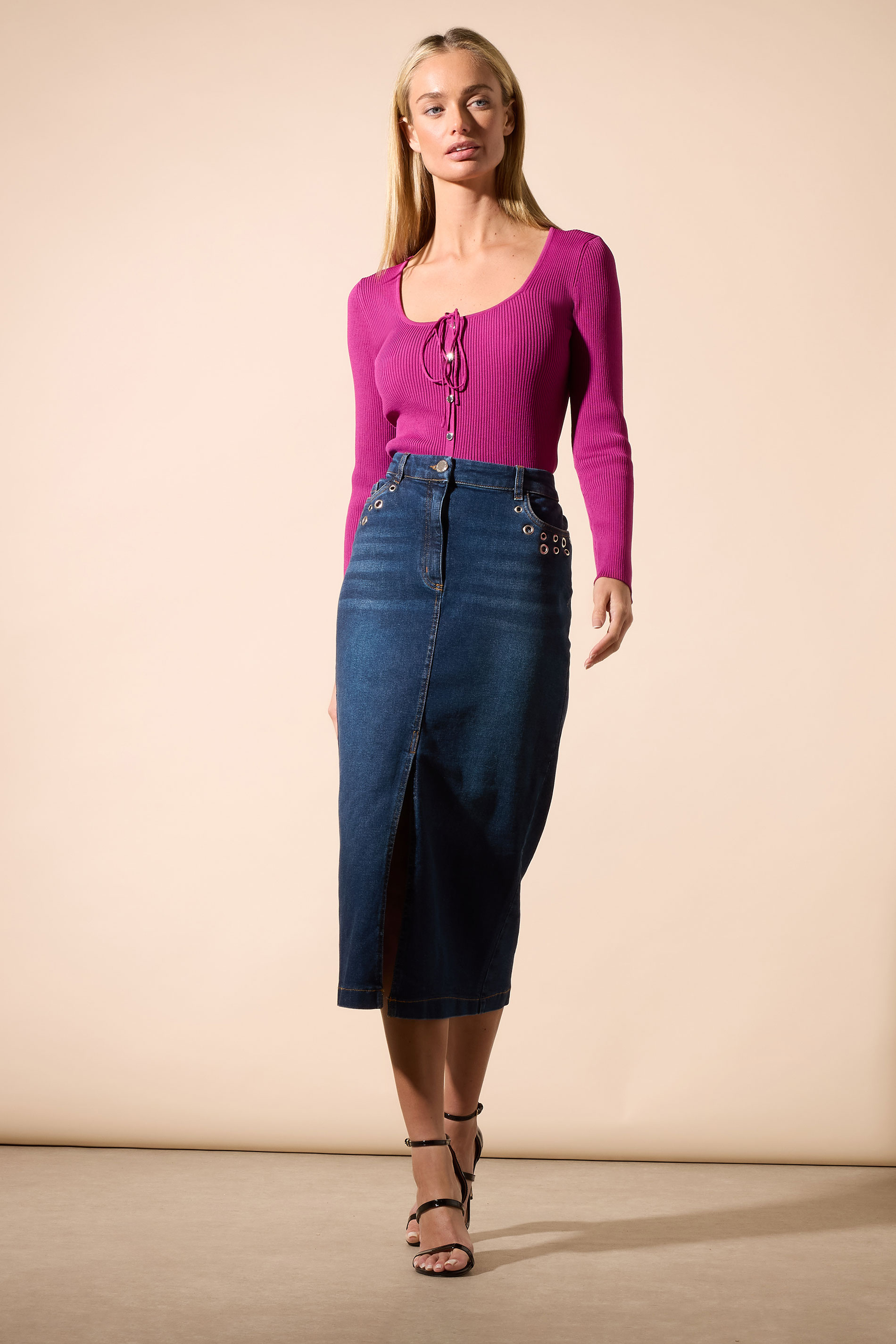 STAR Blue Eyelet Midi Denim Skirt | StarByJM 3