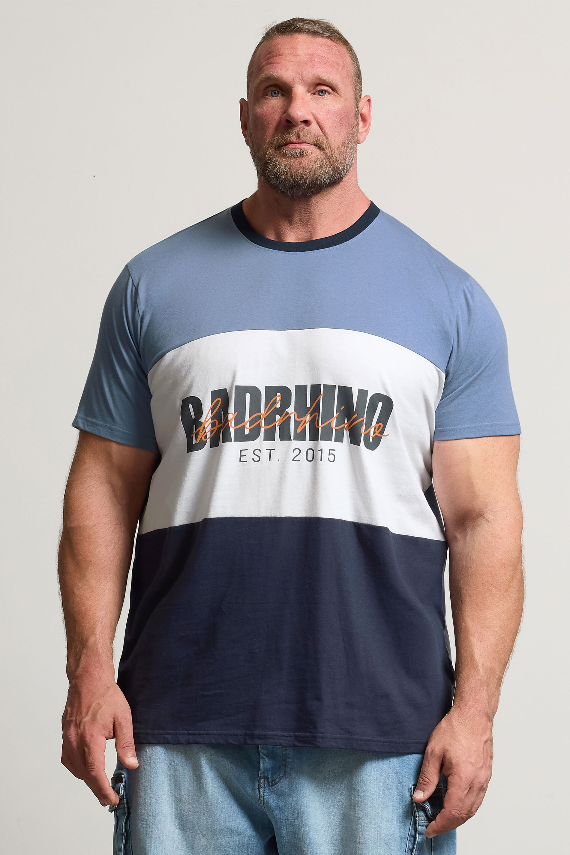 BadRhino Big & Tall Blue Cut & Sew Scripted T-Shirt | BadRhino 3