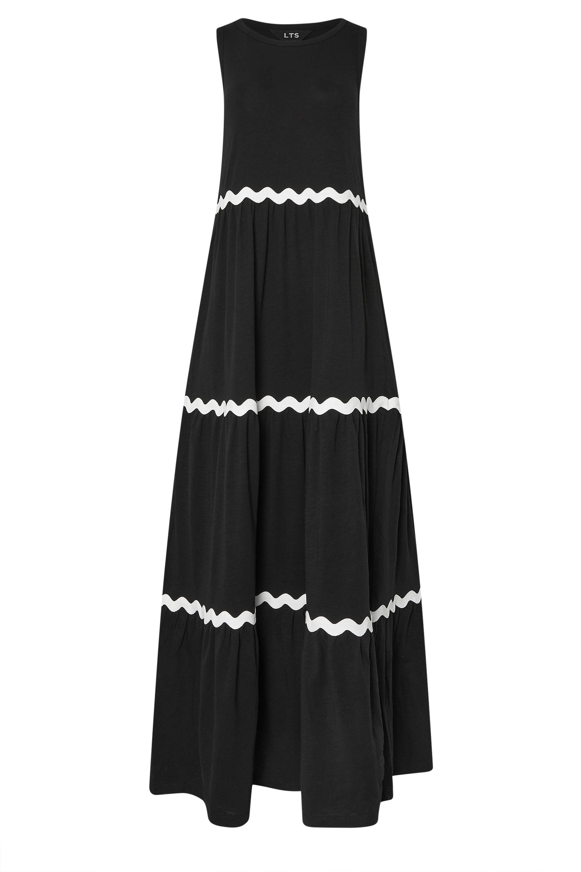 LTS Tall Black Contrast Swirl Tiered Cotton Maxi Dress | Long Tall Sally 6