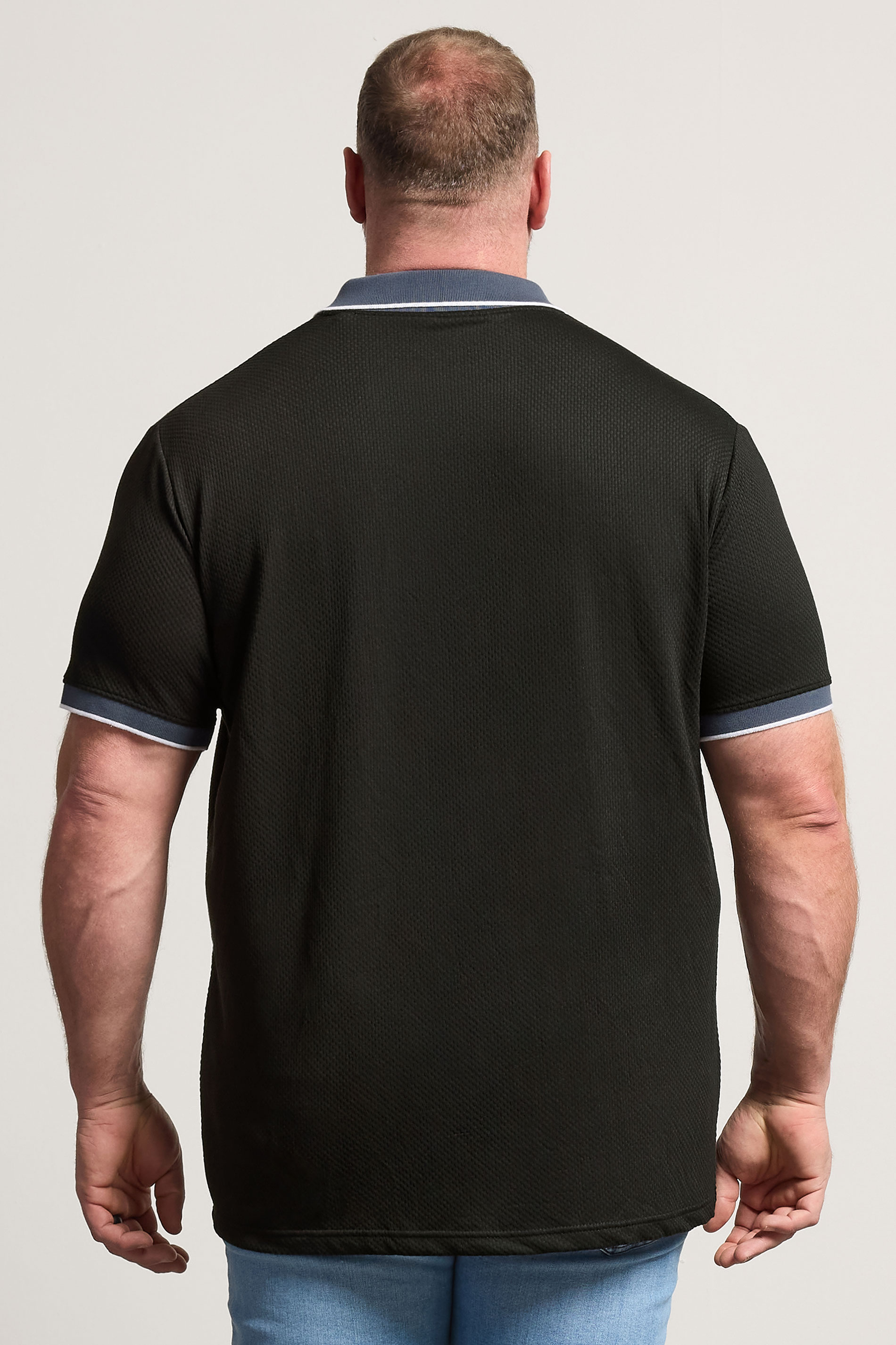 BadRhino Big & Tall Navy Blue Waffle Texture Zip Polo Shirt | BadRhino 4