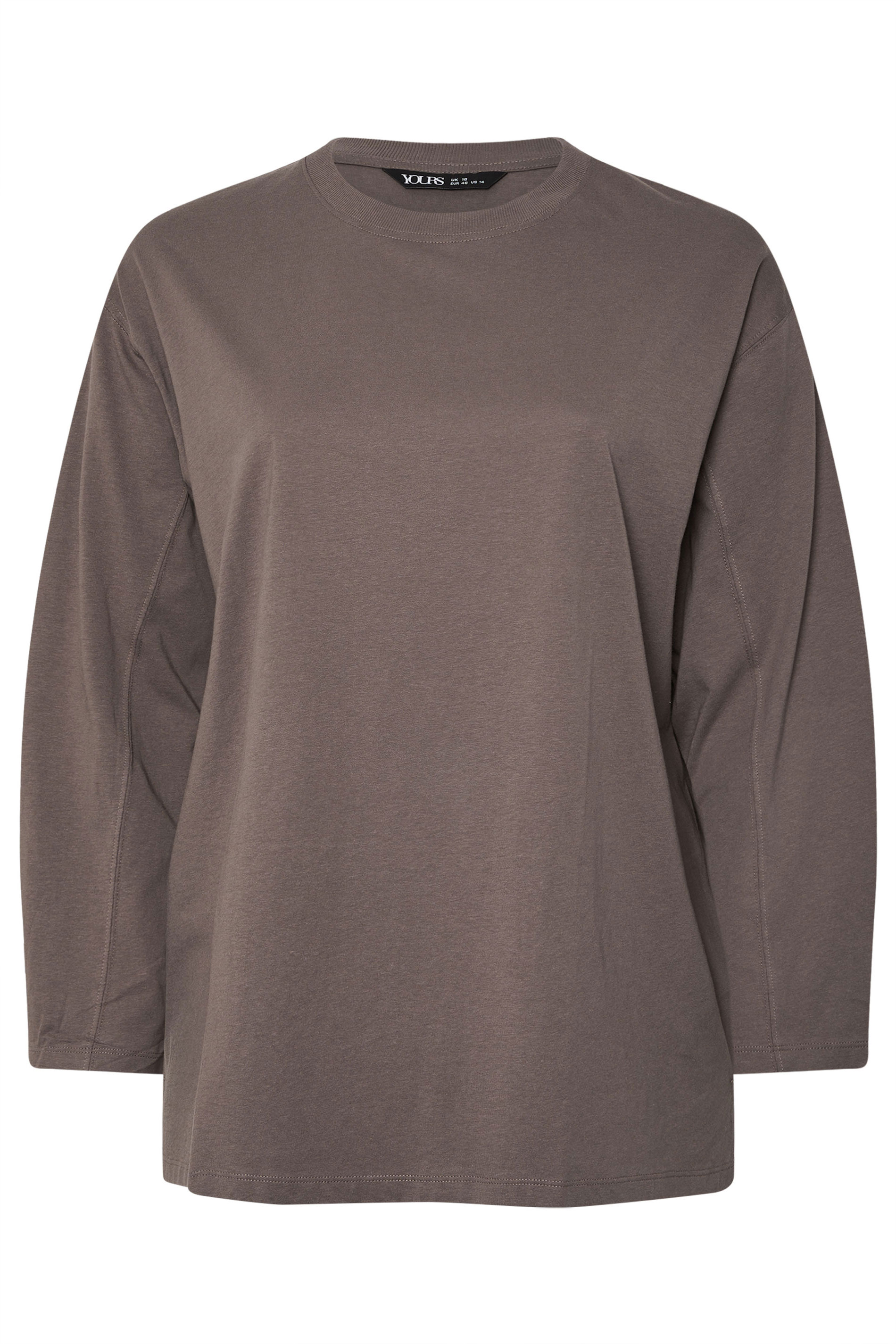 YOURS Plus Size Mocha Brown Seam Detail Oversized Top | Yours Clothing 5