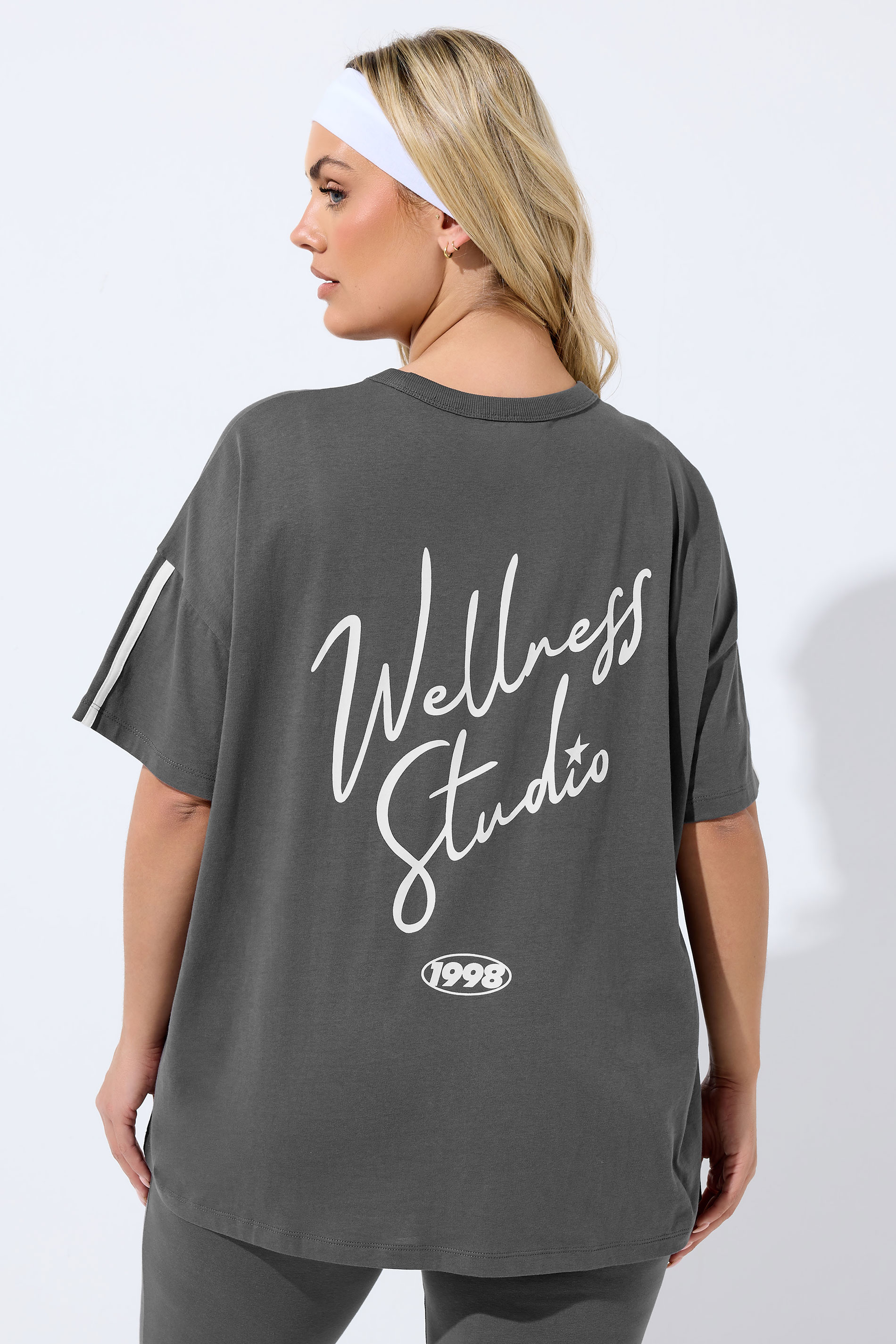 YOURS ACTIVE Plus Size Charcoal Grey 'Wellness Studio' T-Shirt | Yours Clothing 4