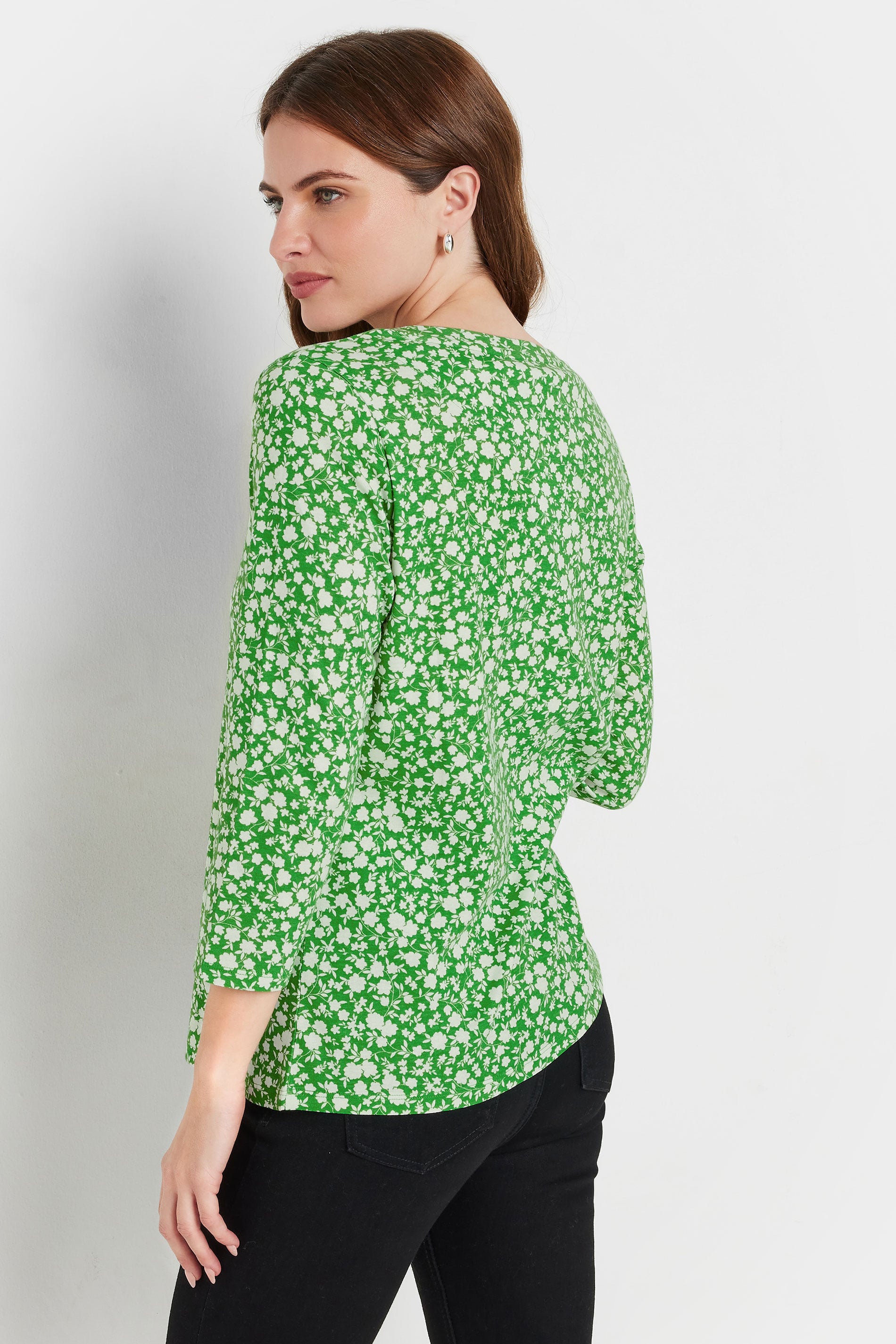 M&Co Green & White Cotton Ditsy Floral Top | M&Co 2