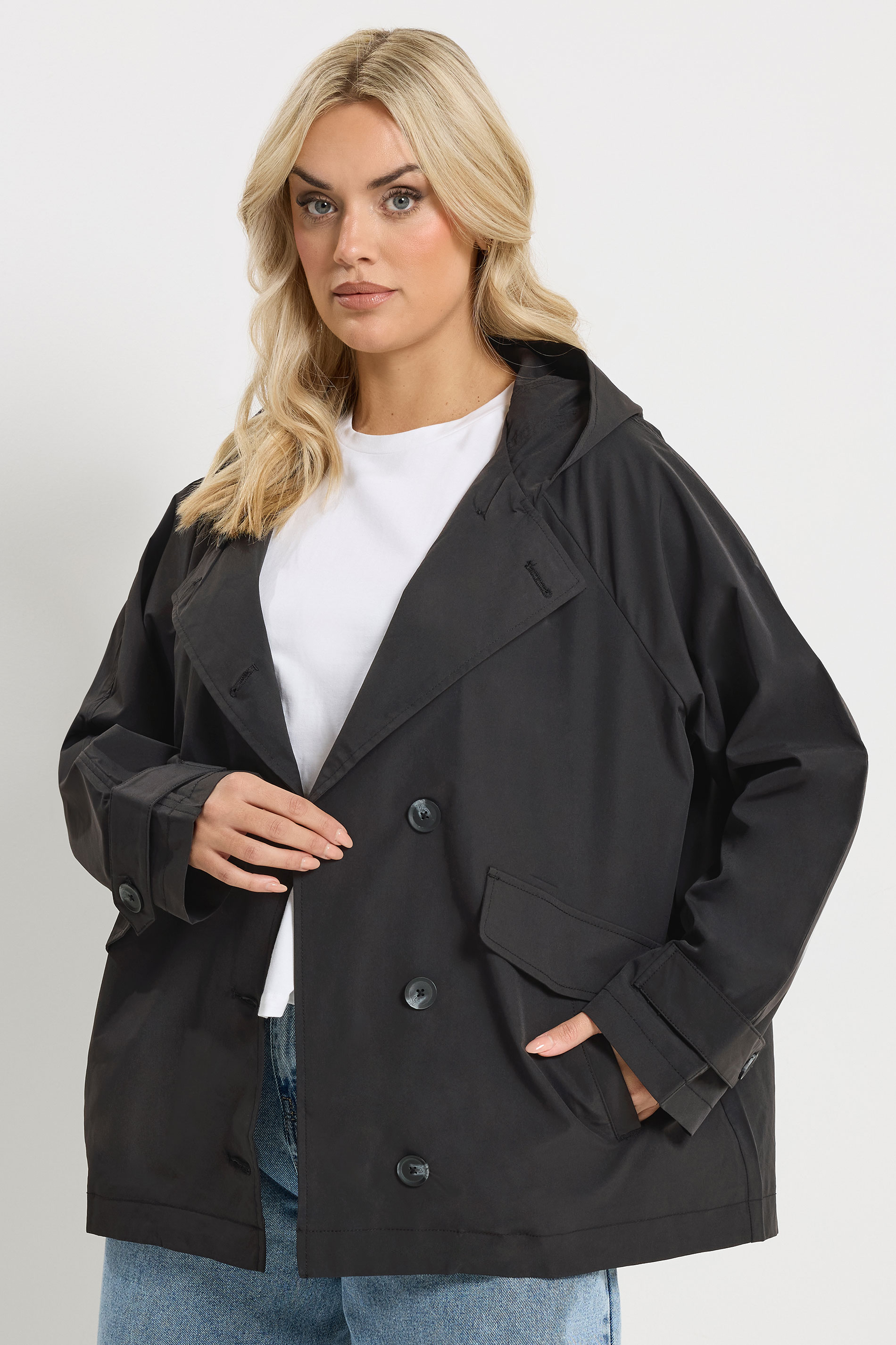 YOURS Plus Size Black  Hooded Raglan Jacket | Yours Clothing 3