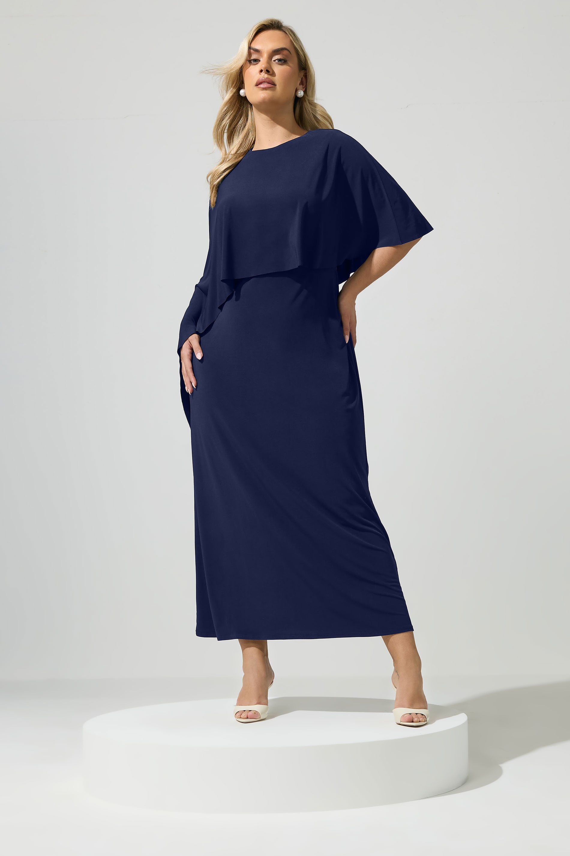 YOURS LONDON Plus Size Navy Blue Maxi Cape Dress | Yours Clothing 3