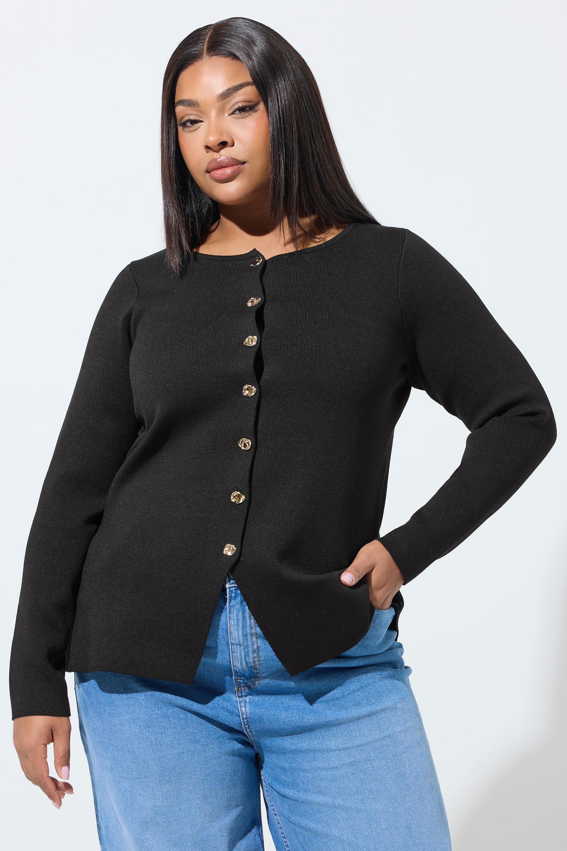 LIMITED COLLECTION Plus Size Black Long Sleeve Knitted Top | Yours Clothing 3