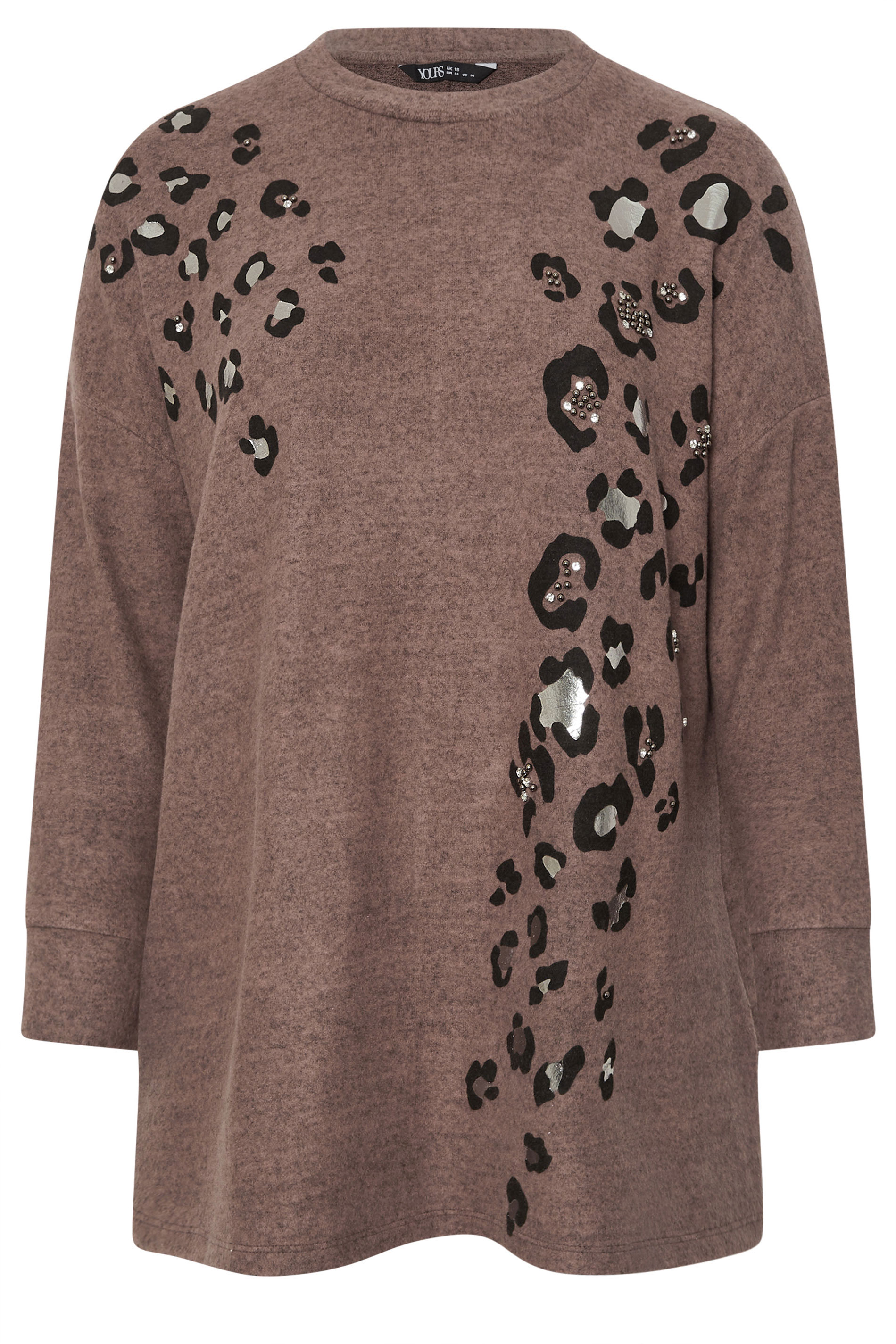 YOURS Plus Size Brown Soft Touch Leopard Print Jumper | Yours Clothing 6