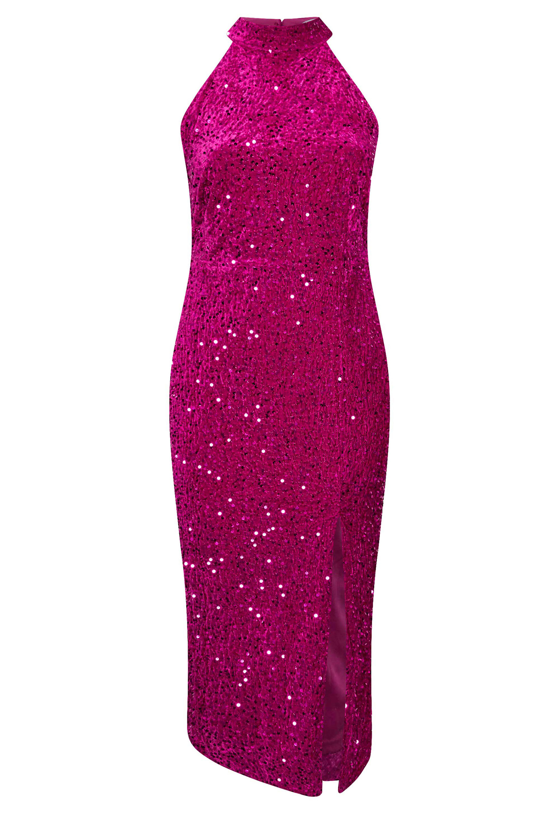 YOURS LONDON Plus Size Pink Sequin Velvet Maxi Dress | Yours Clothing 6