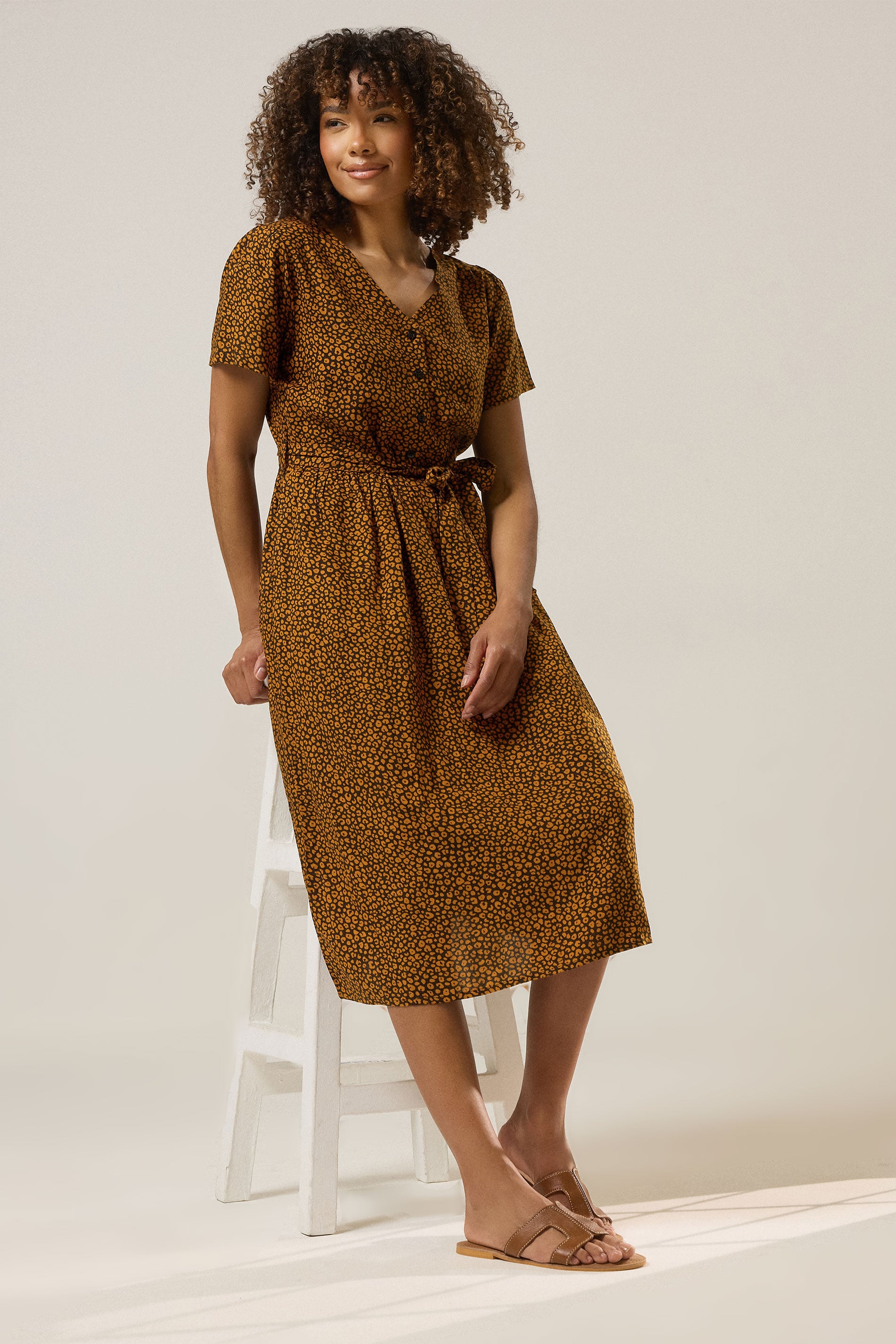 knee length dresses for ladies Multi Floral Print High Neck Tie Belt Midi Dress  AX Paris