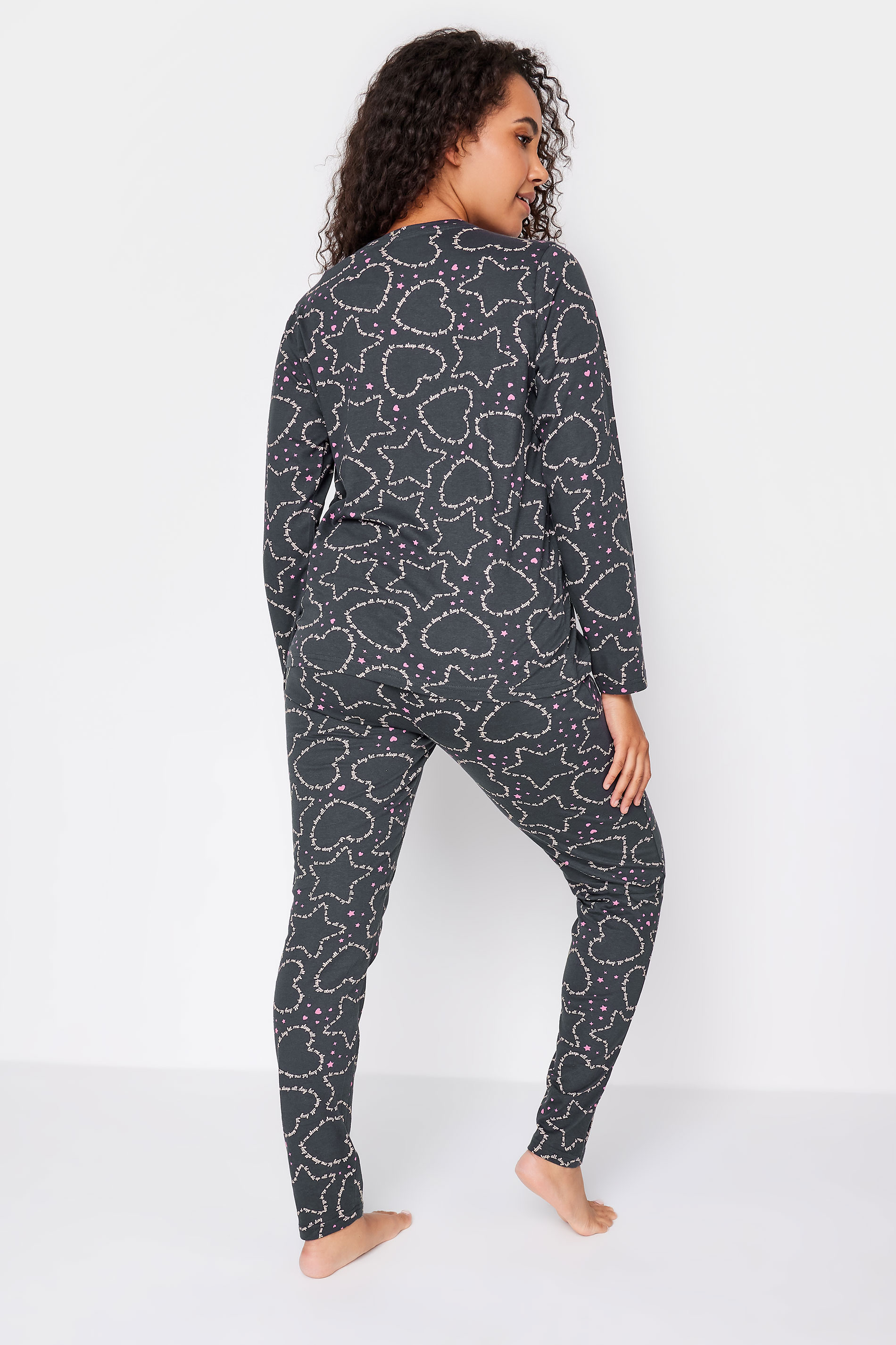 M&Co Grey Cotton 'Sleep All Day' Scripted Heart Print Pyjama Set | M&Co 3