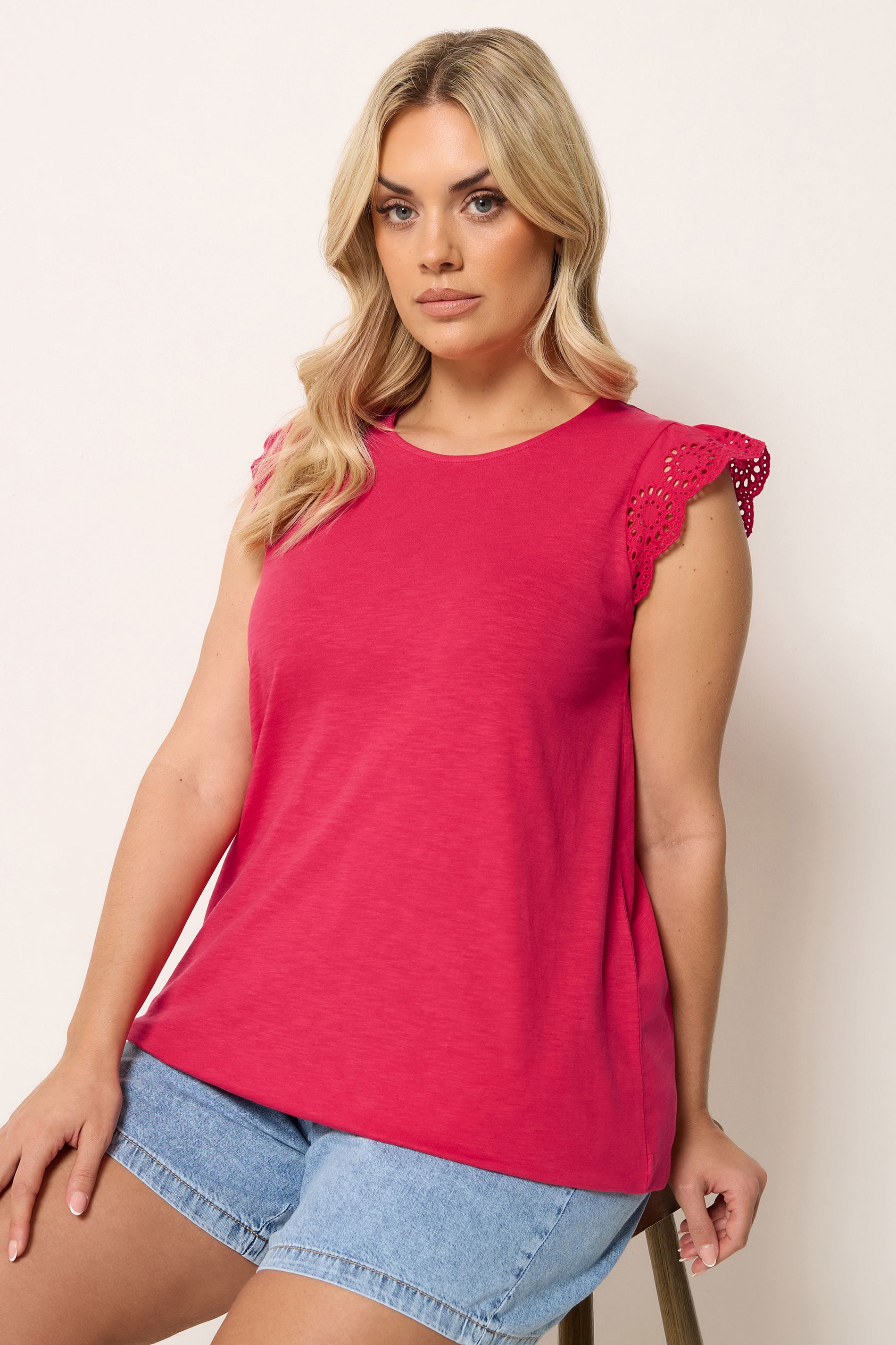 YOURS Plus Size Red Broderie Anglaise Vest Top | Yours Clothing 3