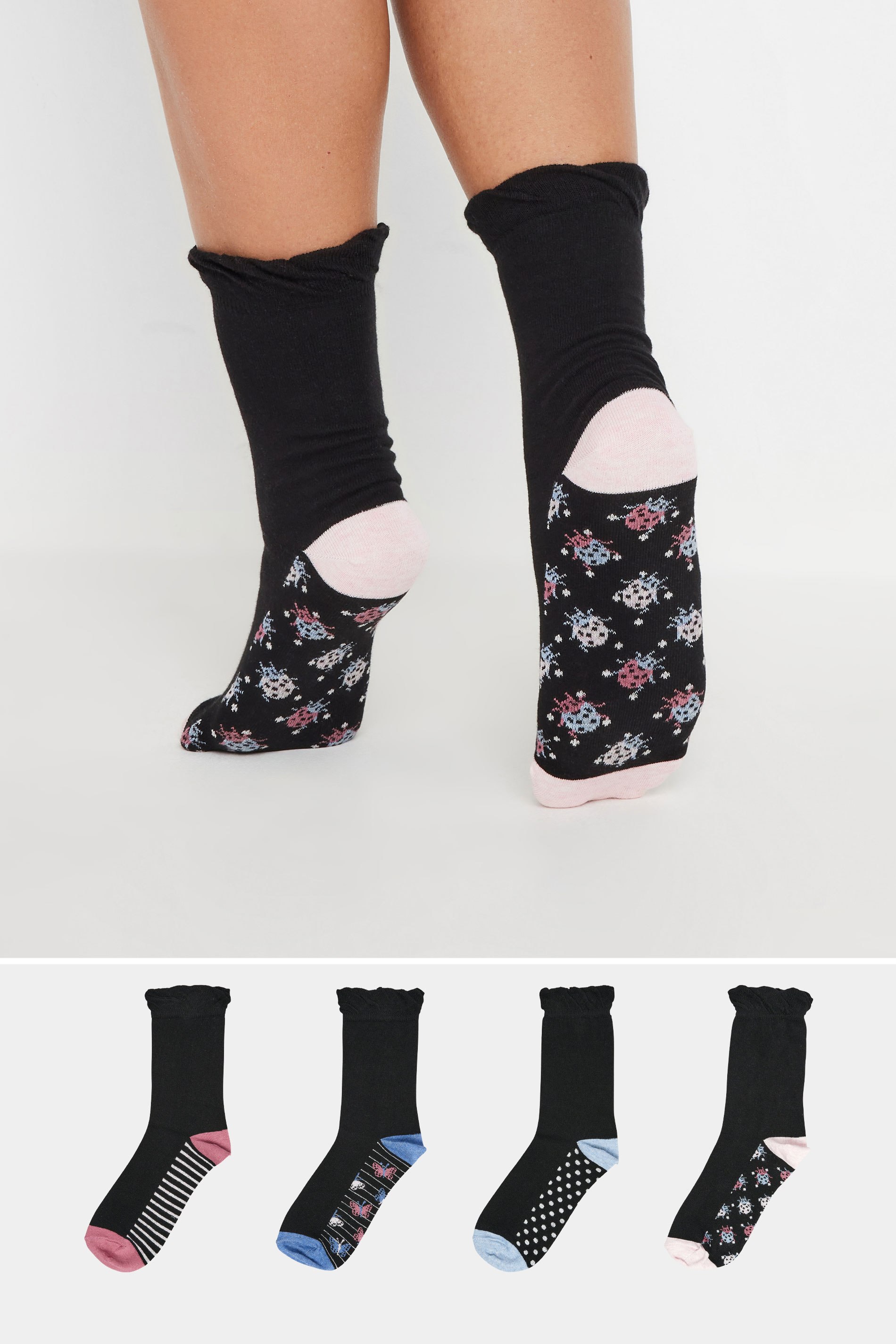 YOURS 4 PACK Plus Size Black Butterfly Print Ankle Socks | Yours Clothing 3