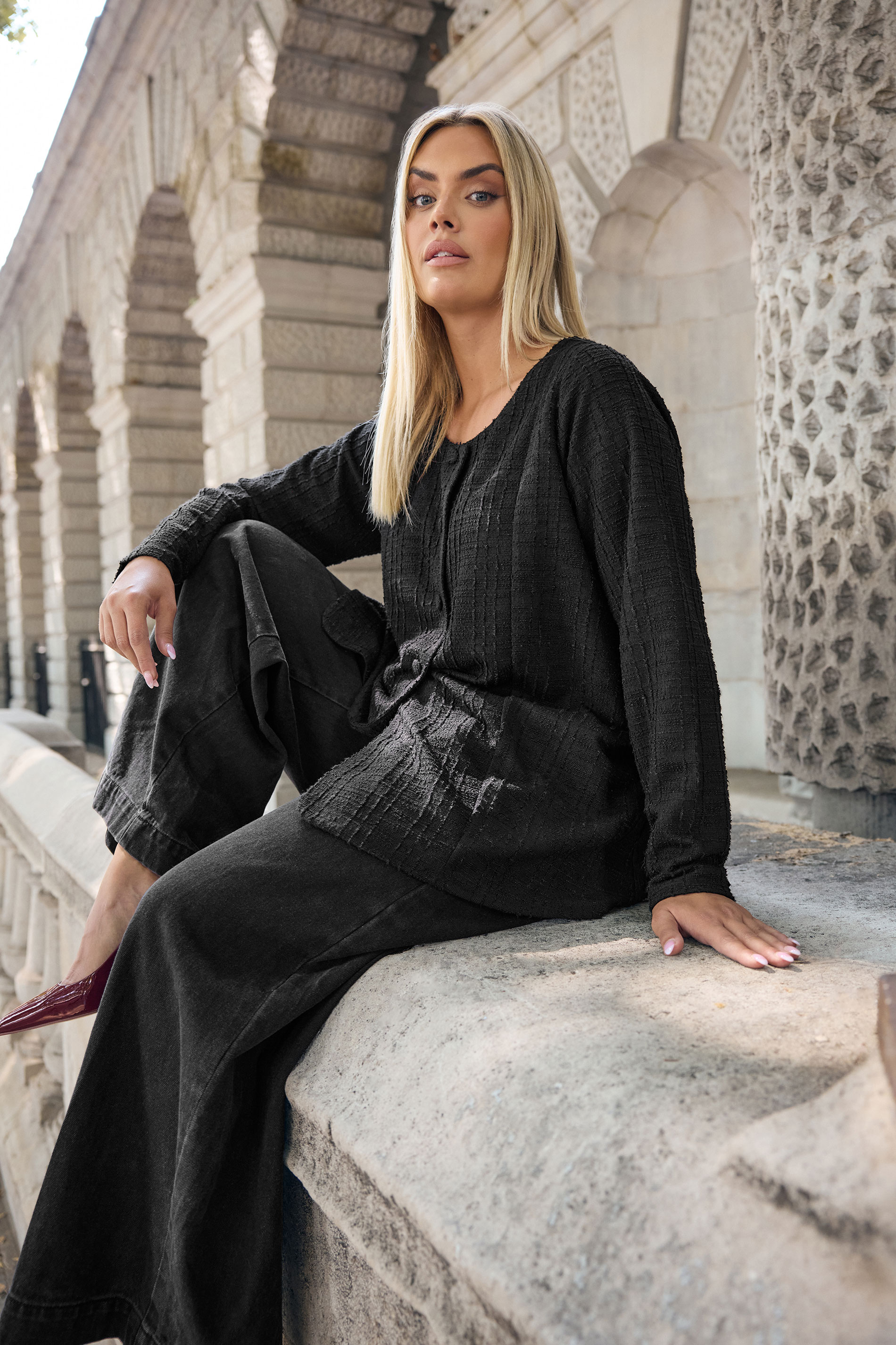 YOURS Plus Size Black Boucle Button Through Top | Yours Clothing 3