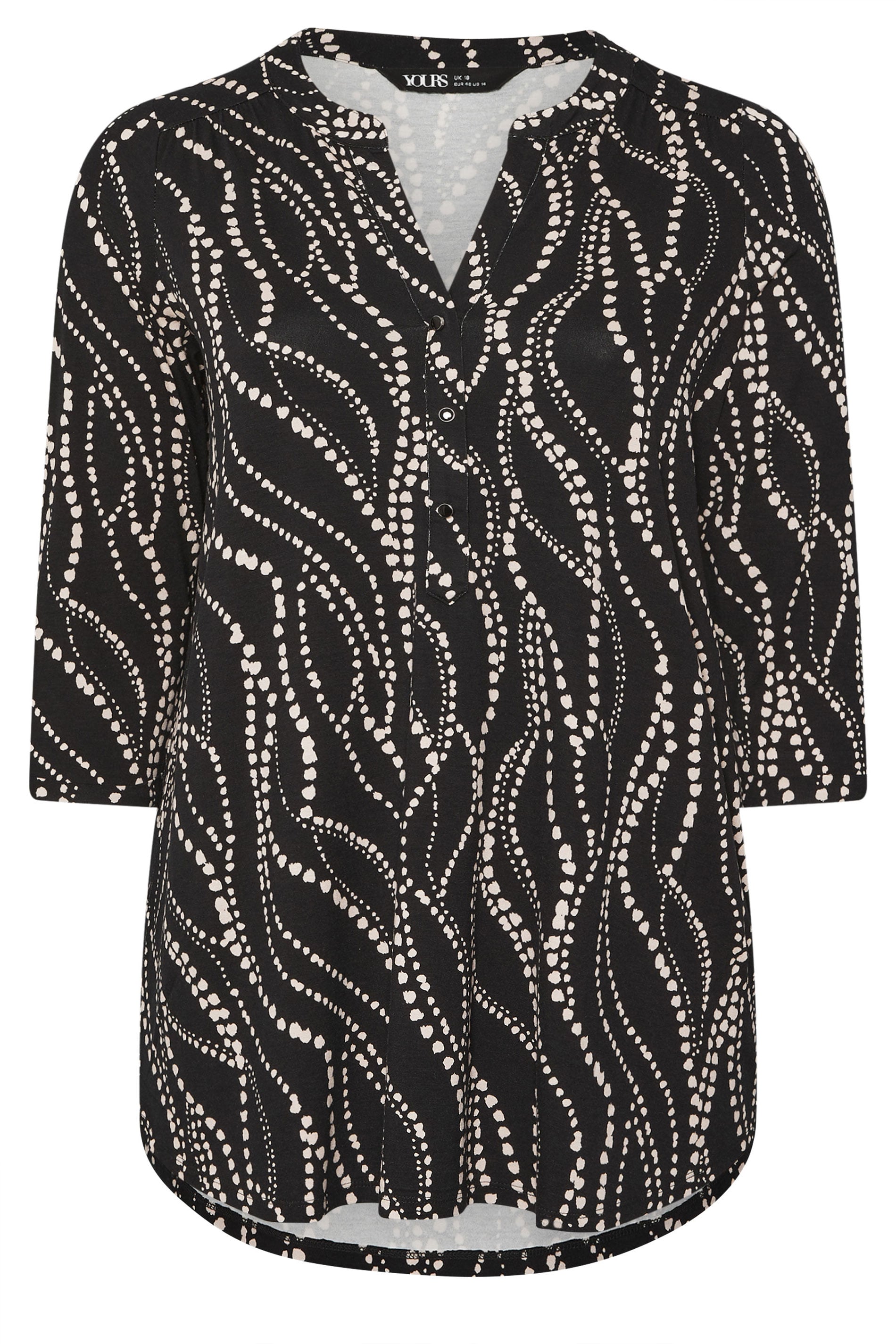 YOURS Plus Size Black Spot Print Half Placket Shirt | Yours Clothing 5