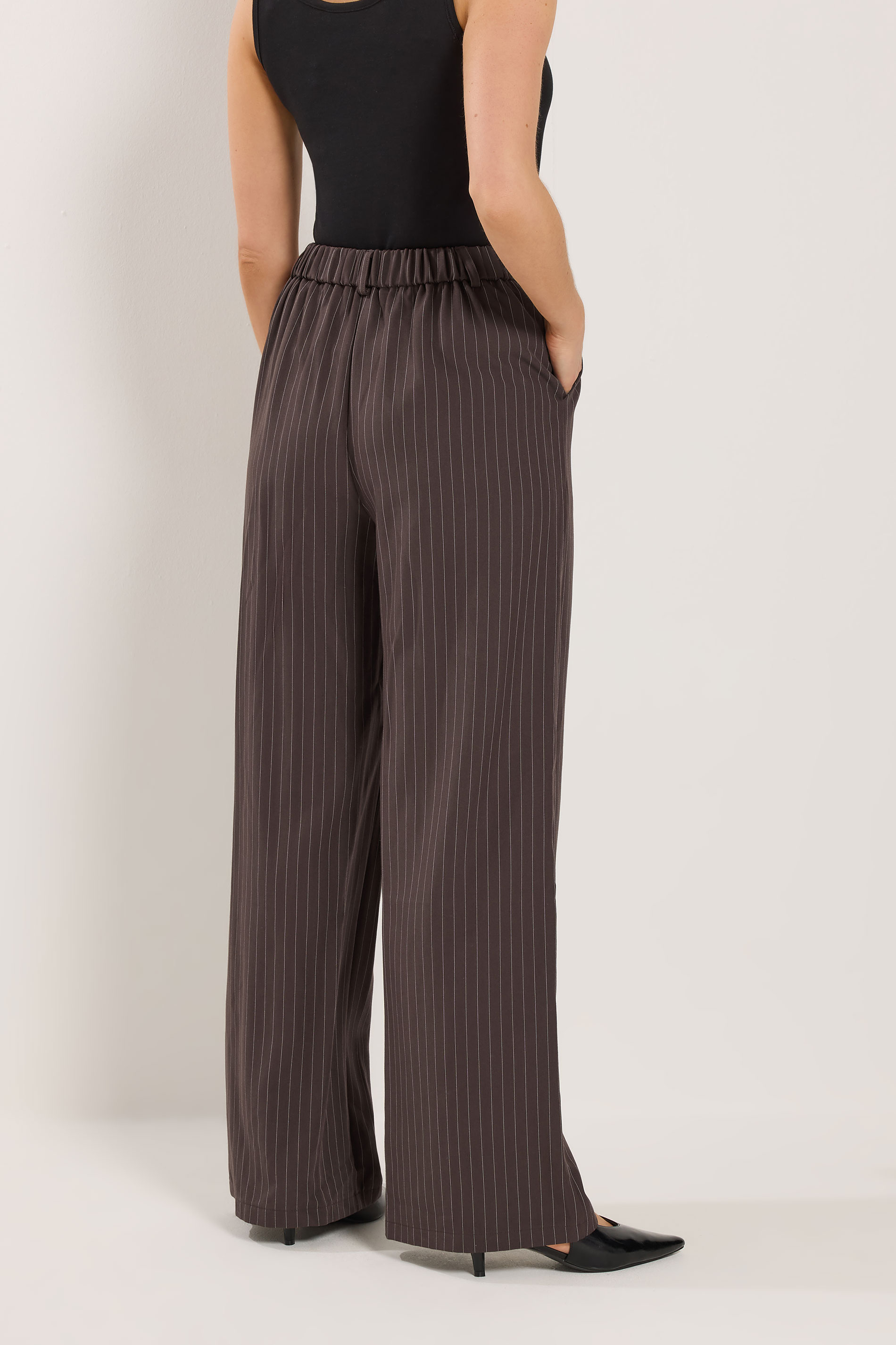 LTS PREMIUM Tall Women's Chocolate Brown Pinstripe Wide Leg Trousers| Long Tall Sally 2