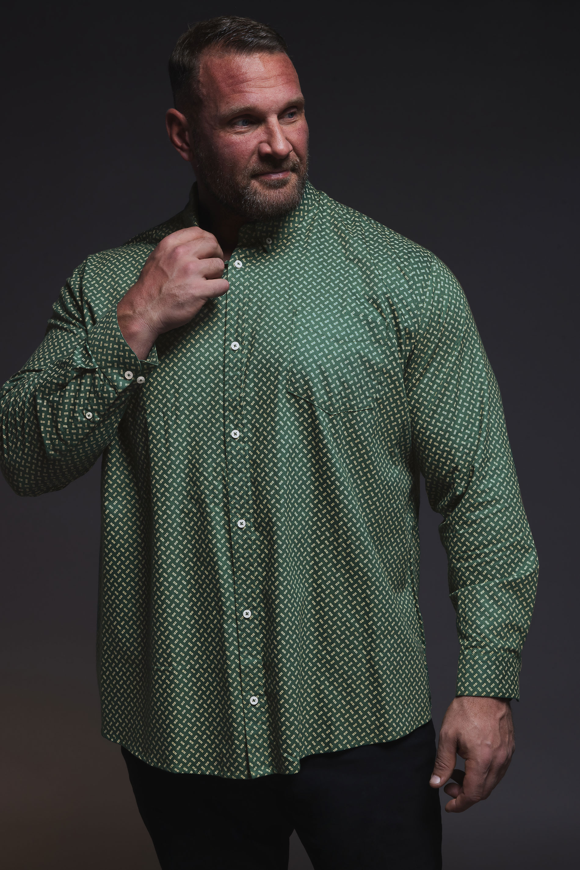 BadRhino Big & Tall Green Geometric Print Party Shirt | BadRhino 3