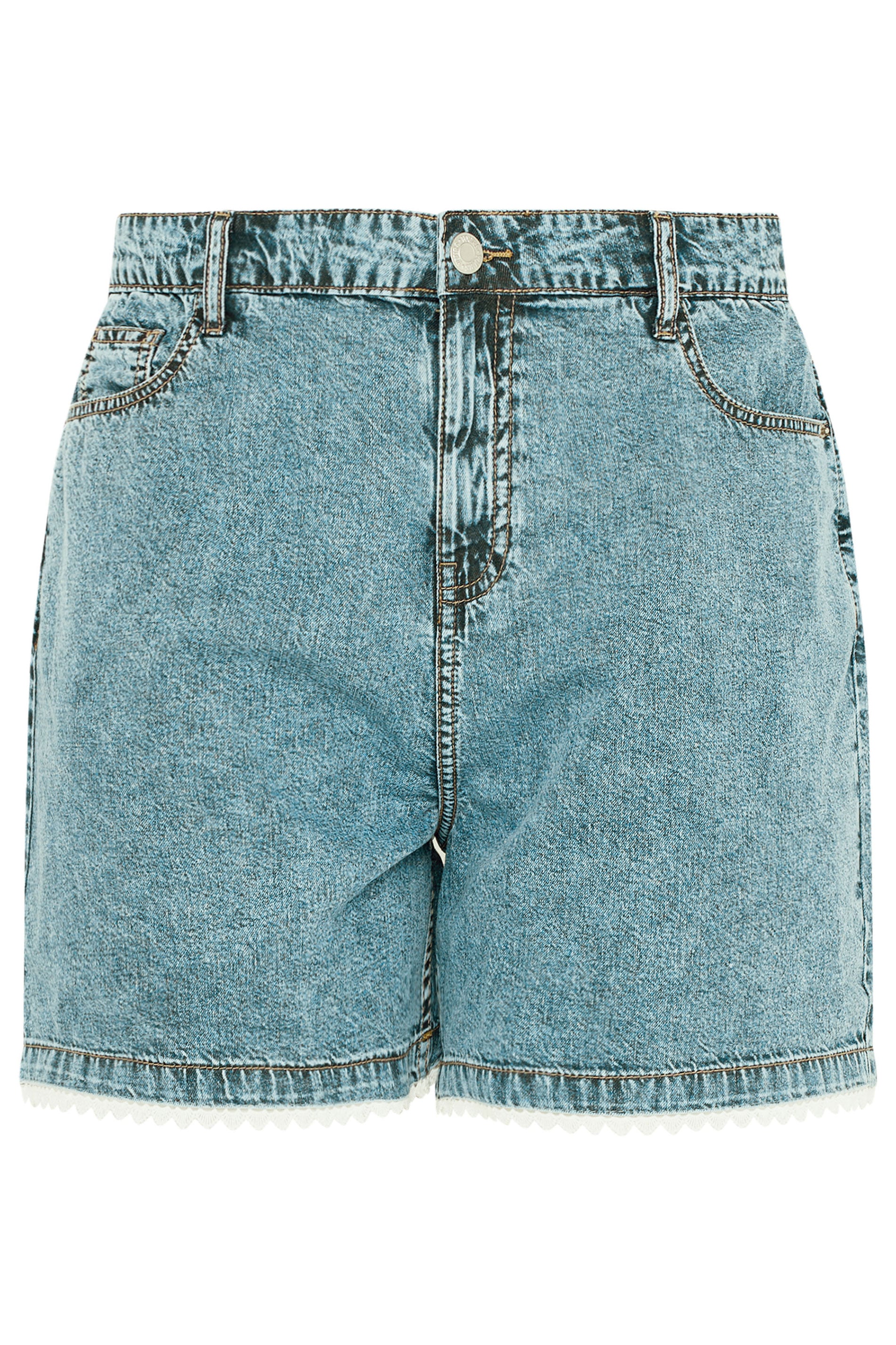 YOURS Plus Size Blue Scallop Edge Denim Shorts | Yours Clothing 5