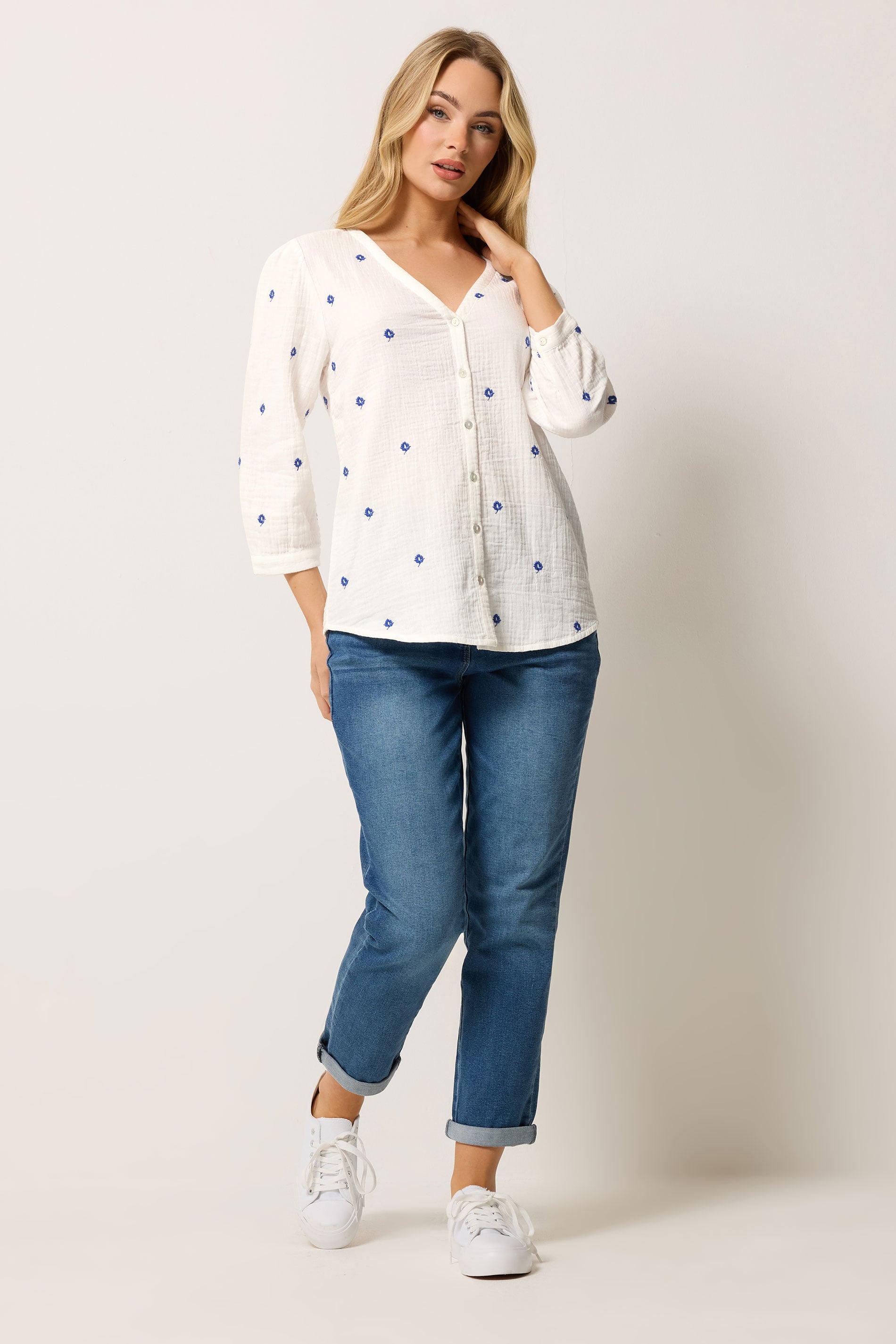 M&Co White Floral Embroidered Cotton Blouse | M&Co 2