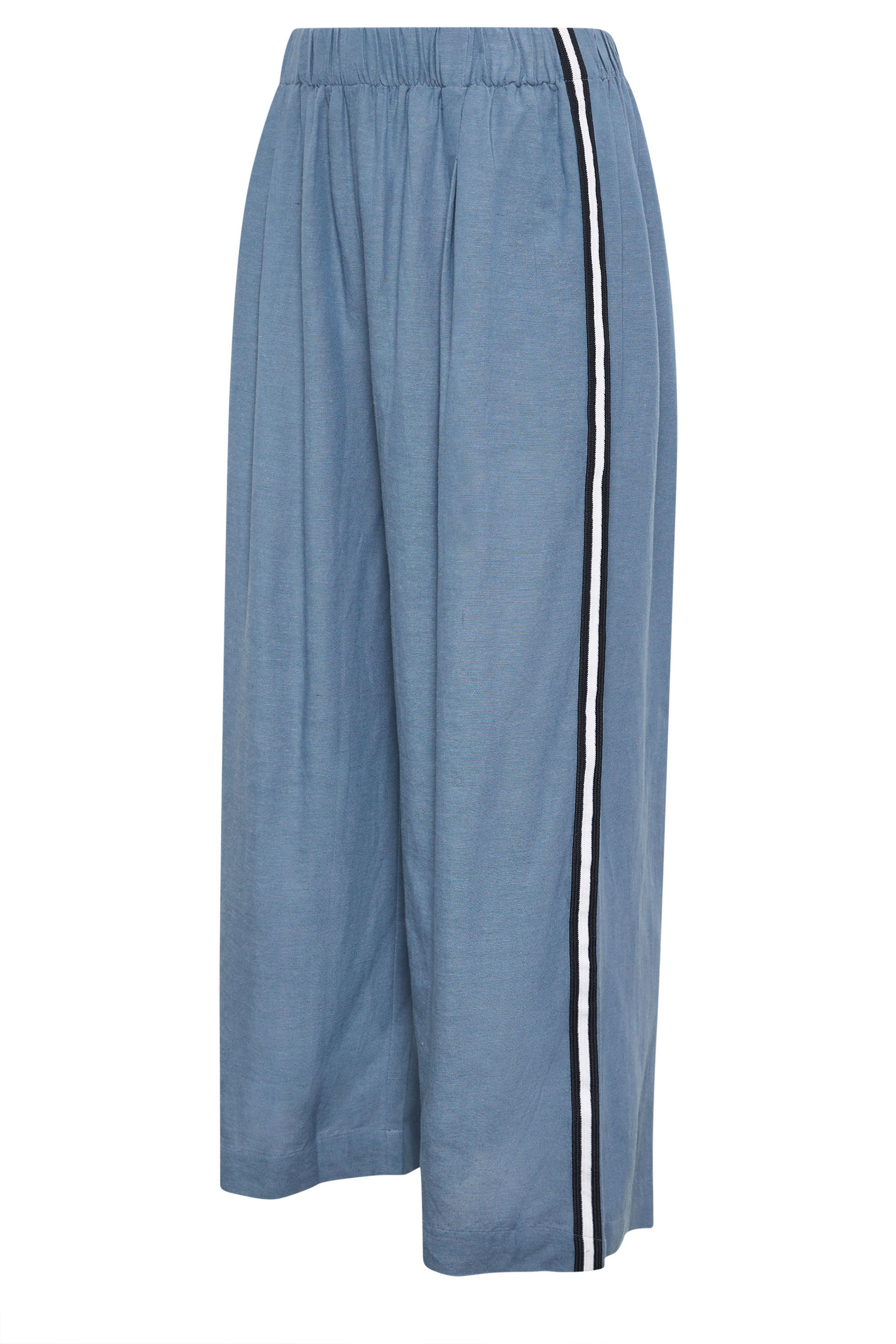 PxieGirl Petite Women's Blue Side Stripe Linen Wide Leg Trousers | PixieGirl 6