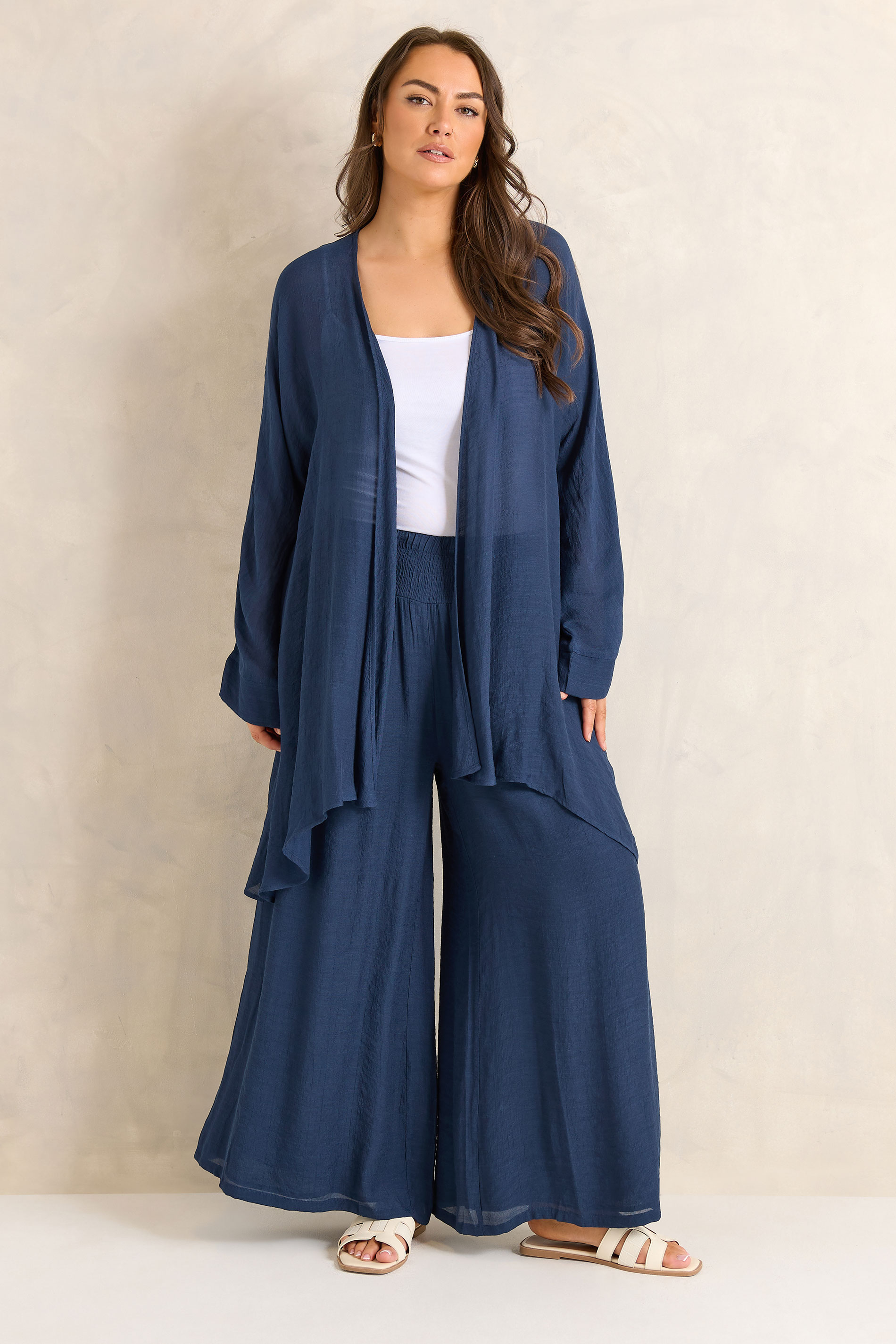 EVANS Plus Size Navy Blue Longline Cover-Up Cardigan | Evans 1
