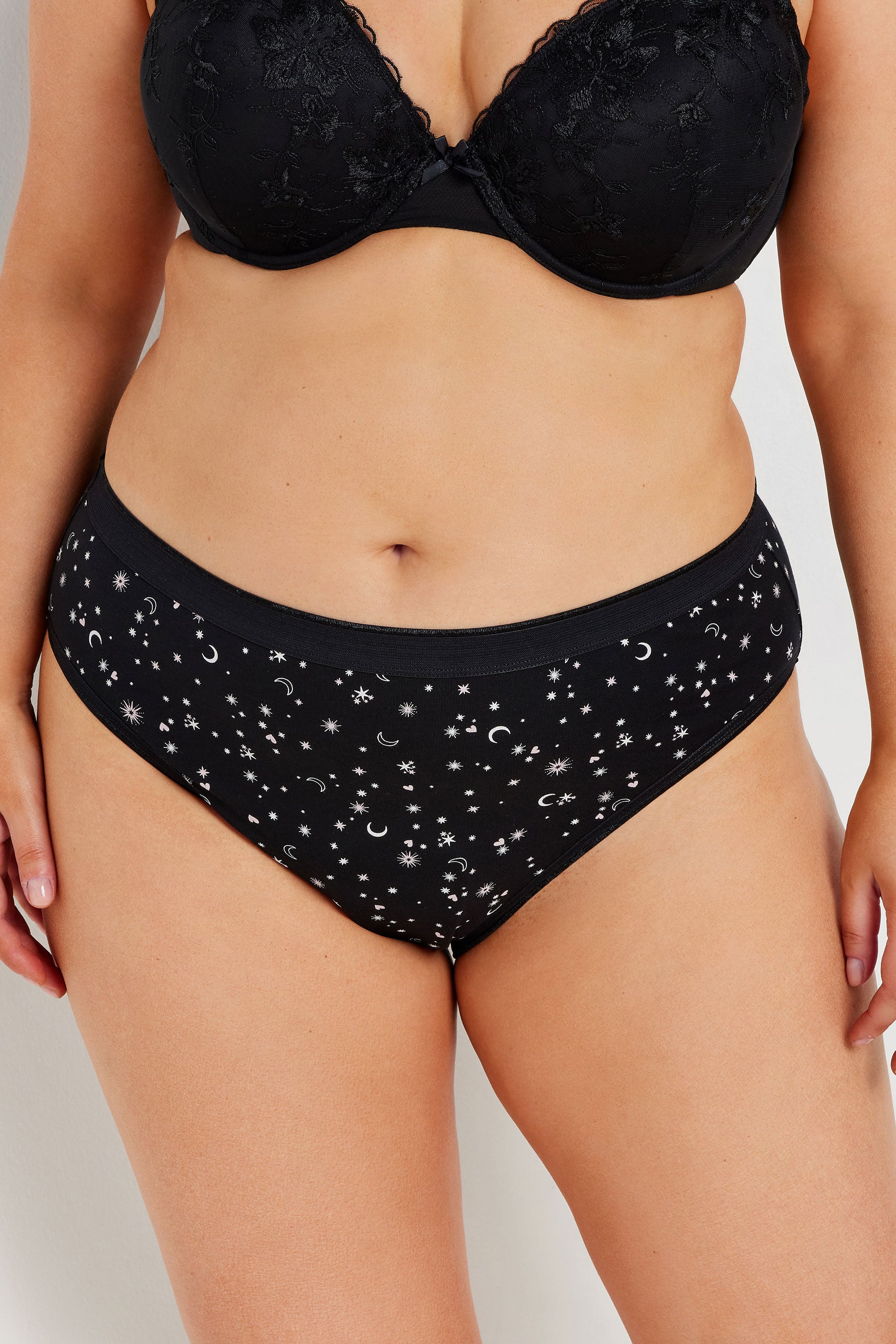 YOURSET 5 PACK Plus Size Black & Pink Star Print High Leg Knickers | Yours Clothing  2