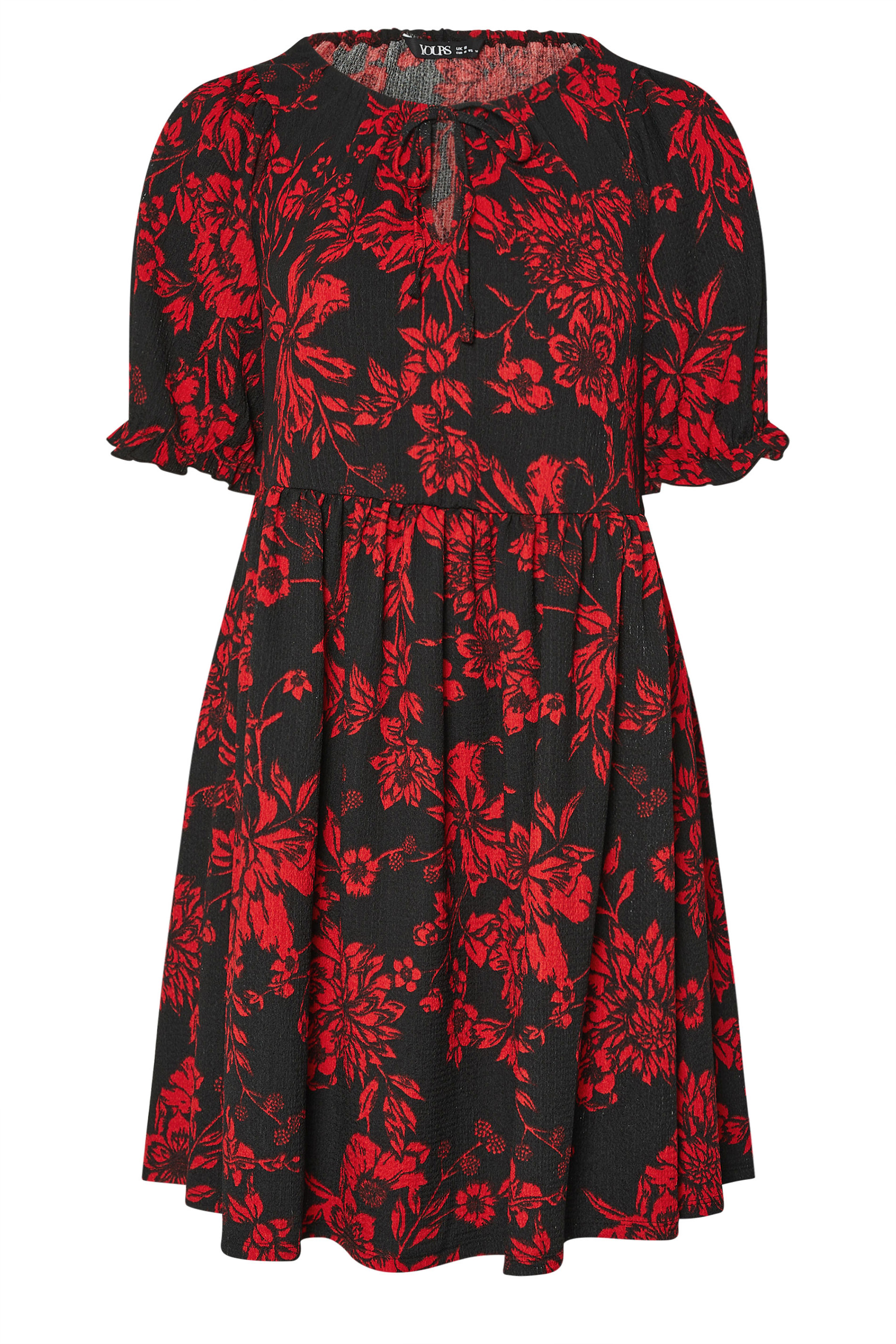 YOURS Plus Size Black & Red Floral Tie Neck Mini Dress | Yours Clothing 5