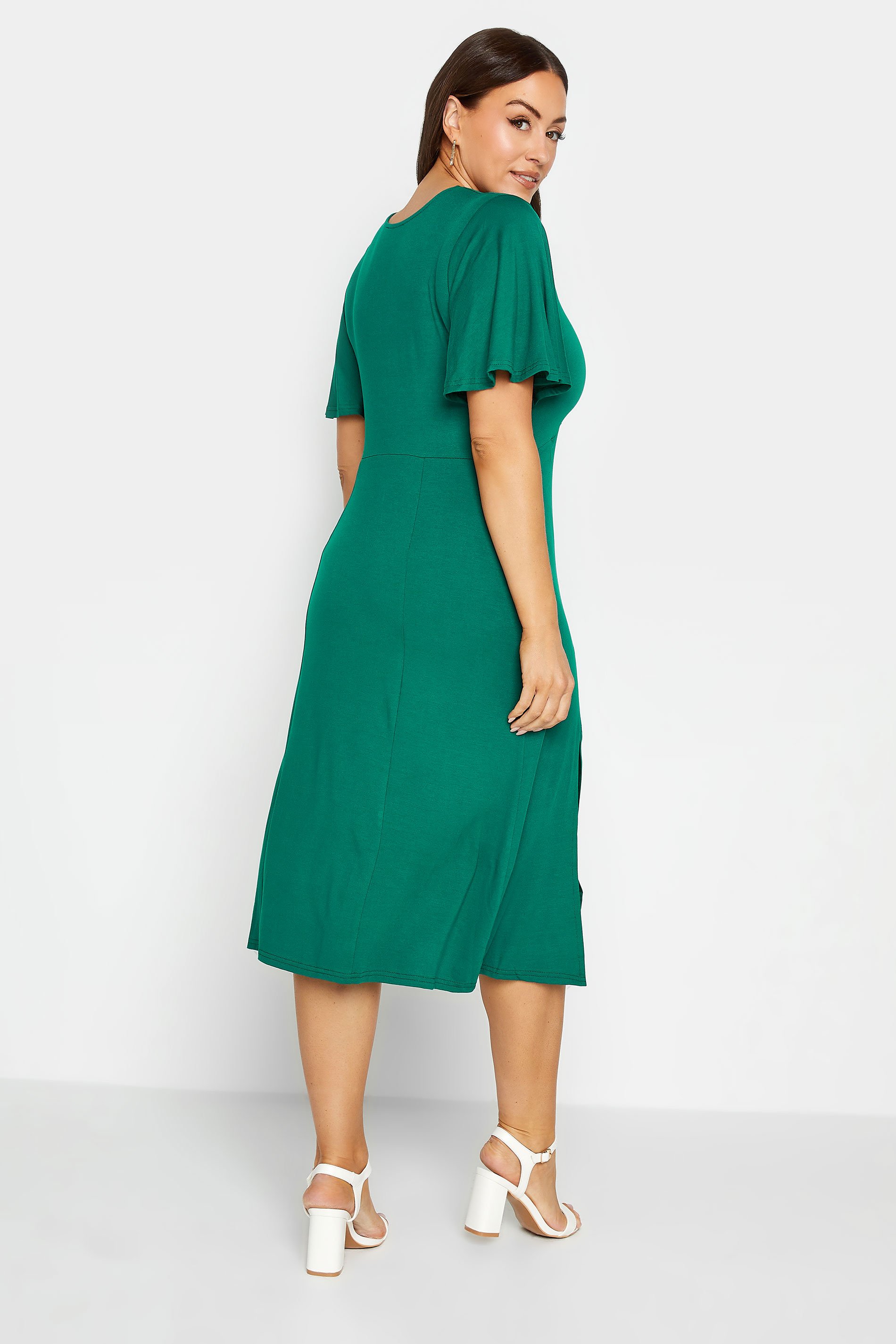 M&Co Forest Green Angel Sleeve Split Hem Midi Dress | M&Co 3