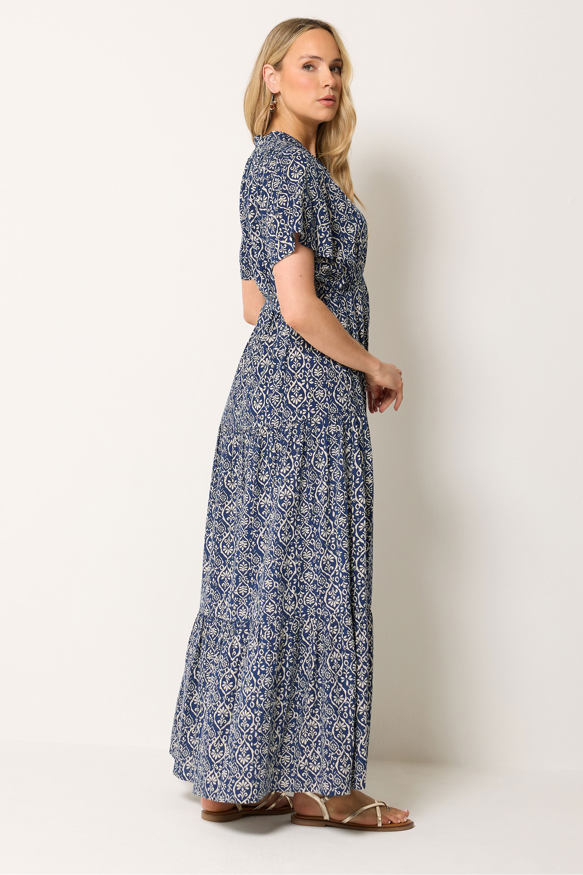 LTS Tall Women's Dark Blue & White Floral Tie Waist Maxi Dress | Long Tall Sally 2
