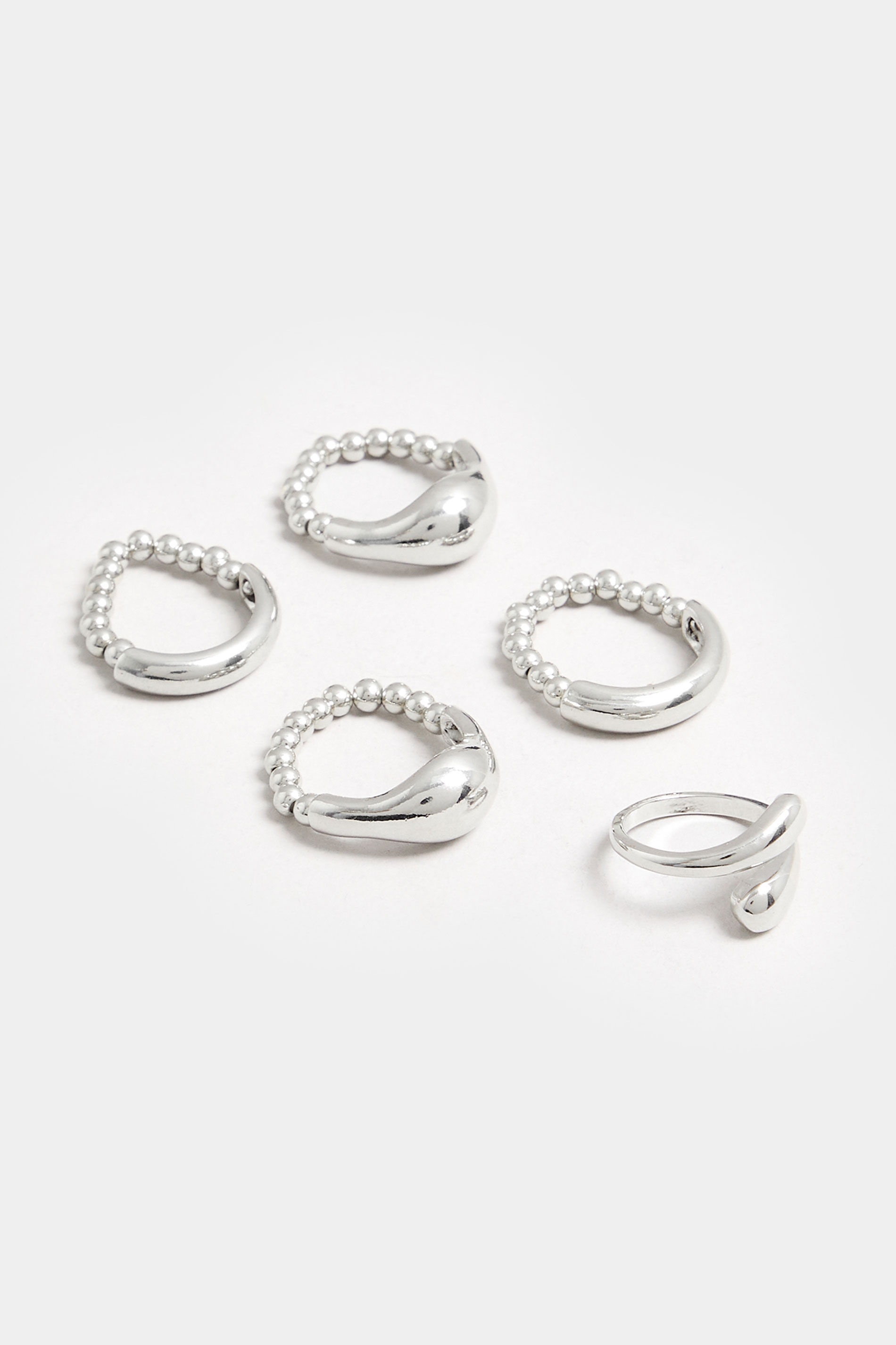 YOURSET 5 PACK Silver Tone Stretch Statement Rings | Yours Clothing 3
