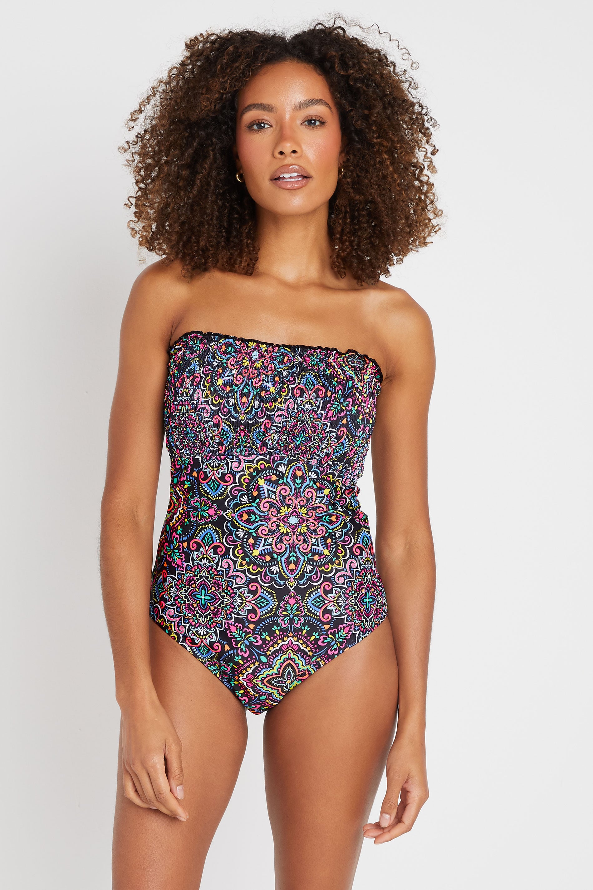 M&Co Black Tile Print Shirred Swimsuit | M&Co 2