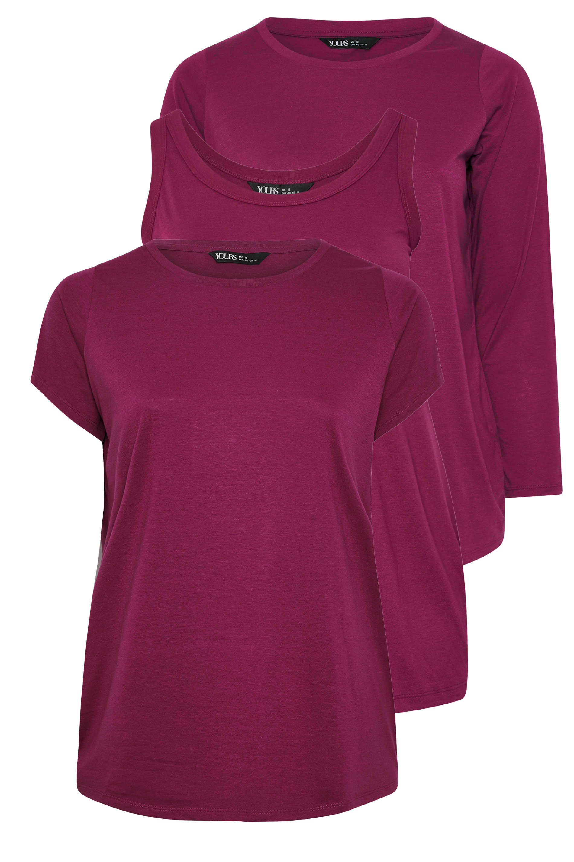 YOURS Plus Size 3 PACK Dark Pink Core T-Shirt Essentials Set | Yours Clothing 9