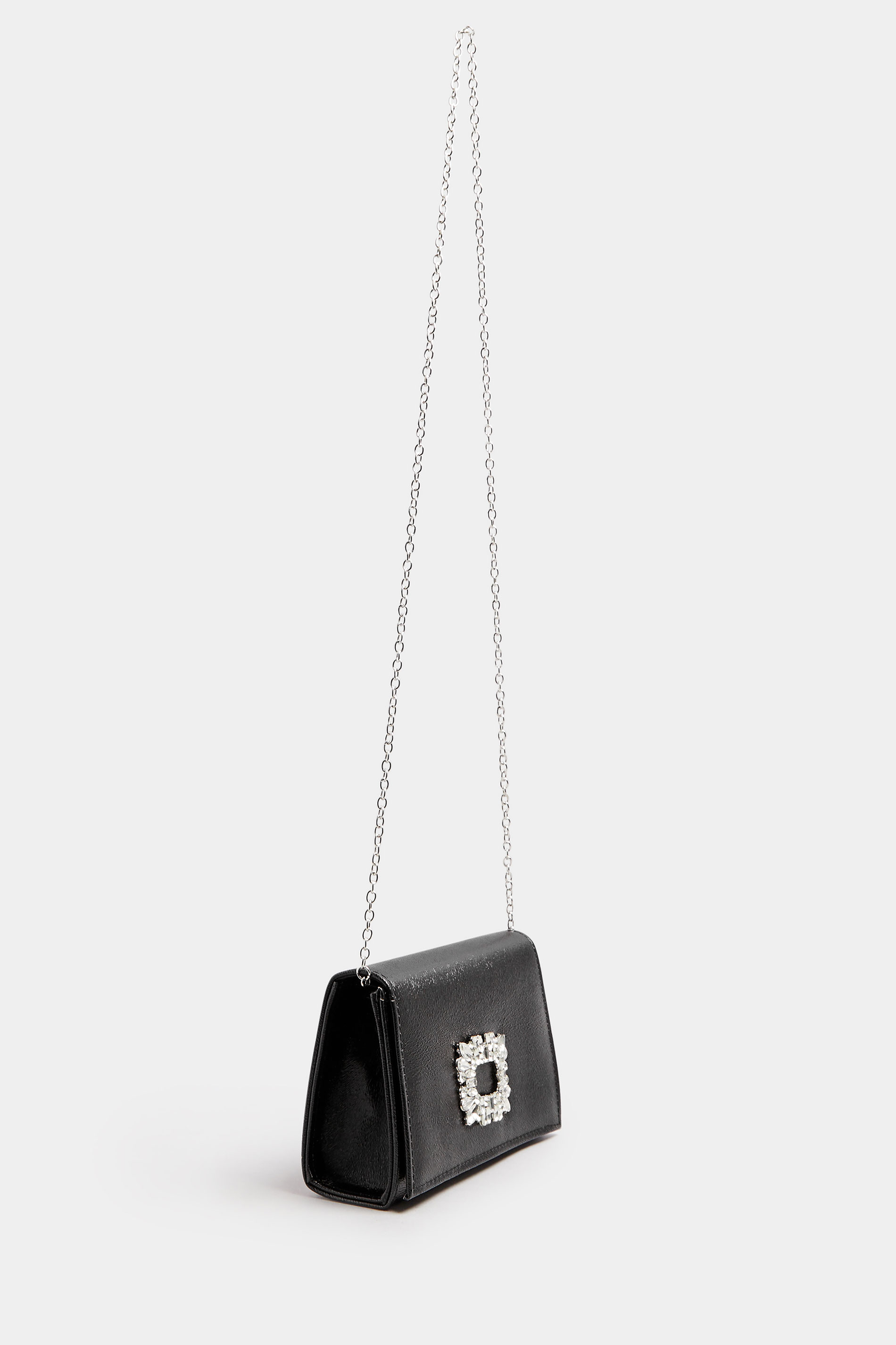 Black Faux Leather Diamante Buckle Clutch Bag | Yours Clothing 4
