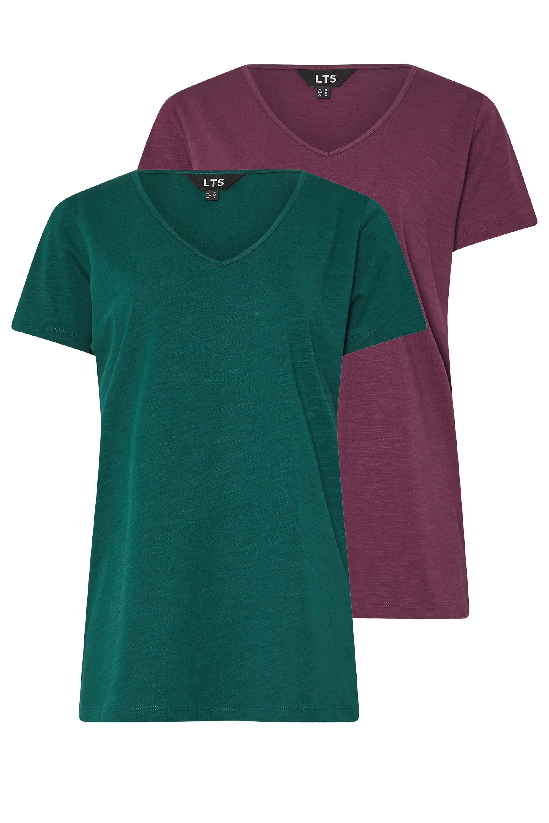 LTS Tall 2 PACK Green & Purple Cotton V-Neck T-Shirts | Long Tall Sally  7