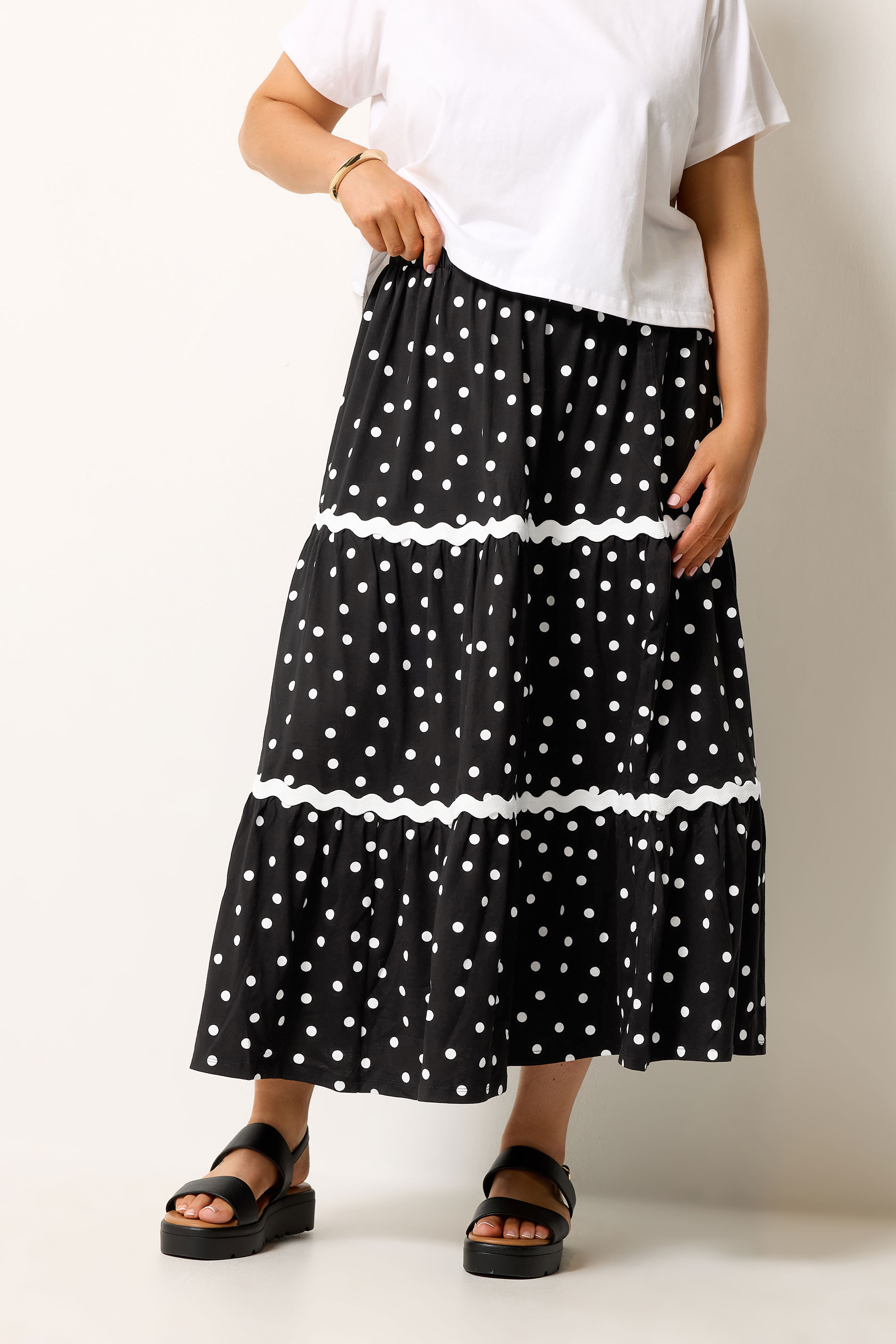 YOURS Plus Size Black Polka Dot Contrast Swirl Maxi Skirt | Yours Clothing 3