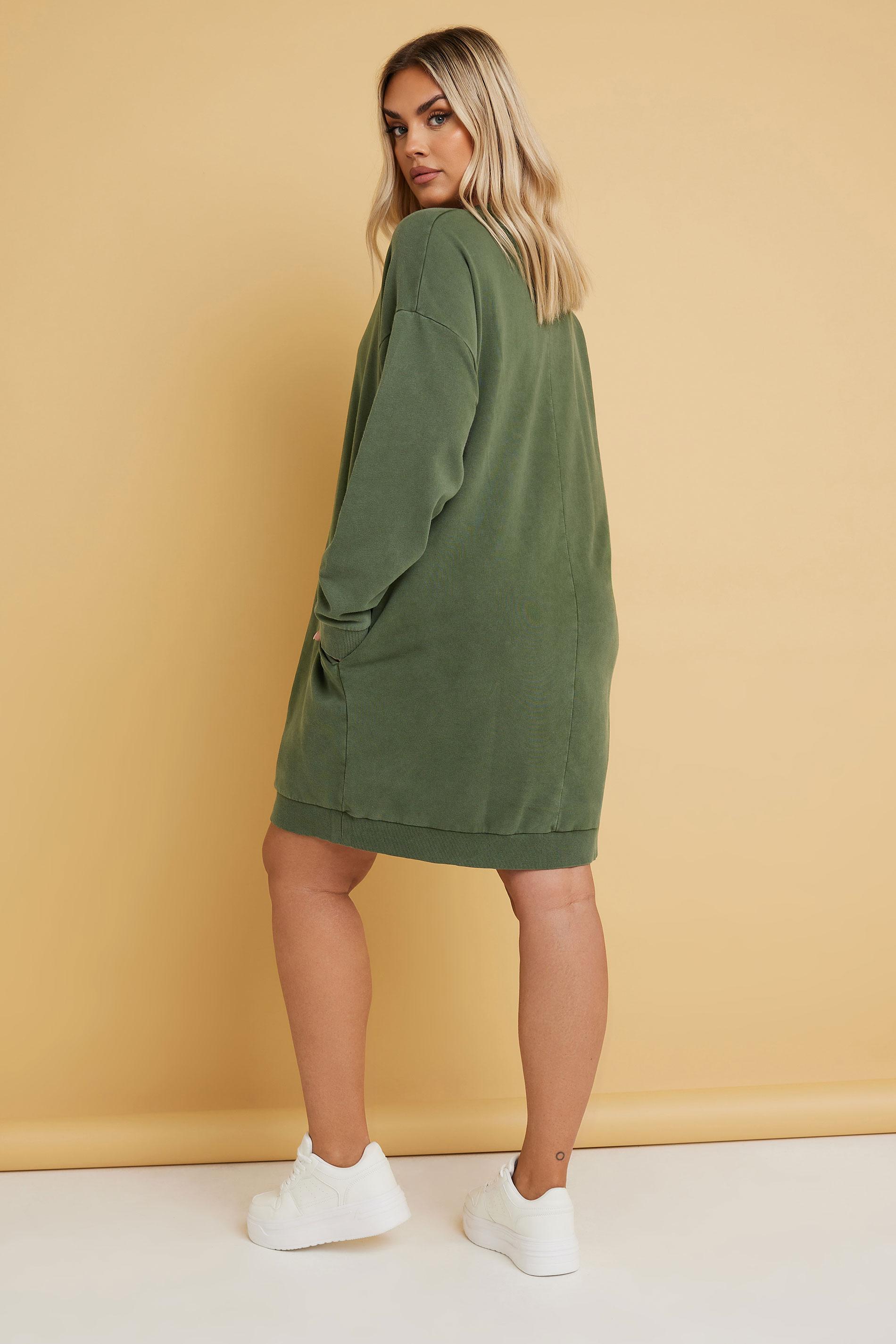 YOURS Plus Size Khaki Green Pocket Sweatshirt Dress | Yours Clothing 2
